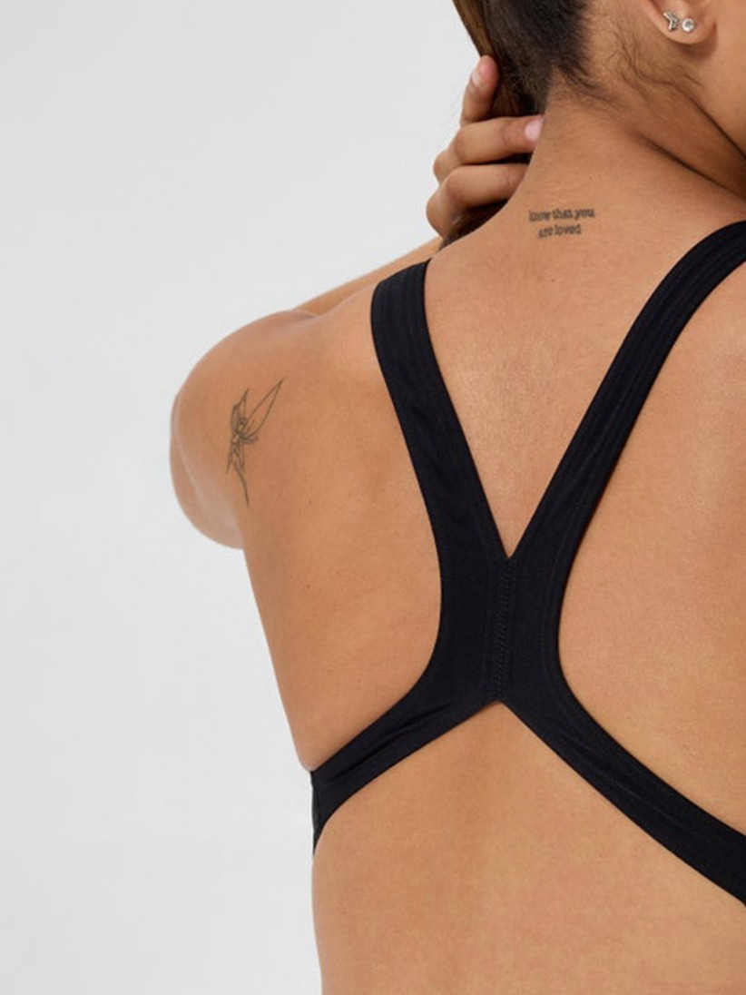 Speedo Placement Printed Powerback One Piece Black Swimsuit Speedo Placement Printed Powerback One Piece Black Swimsuit