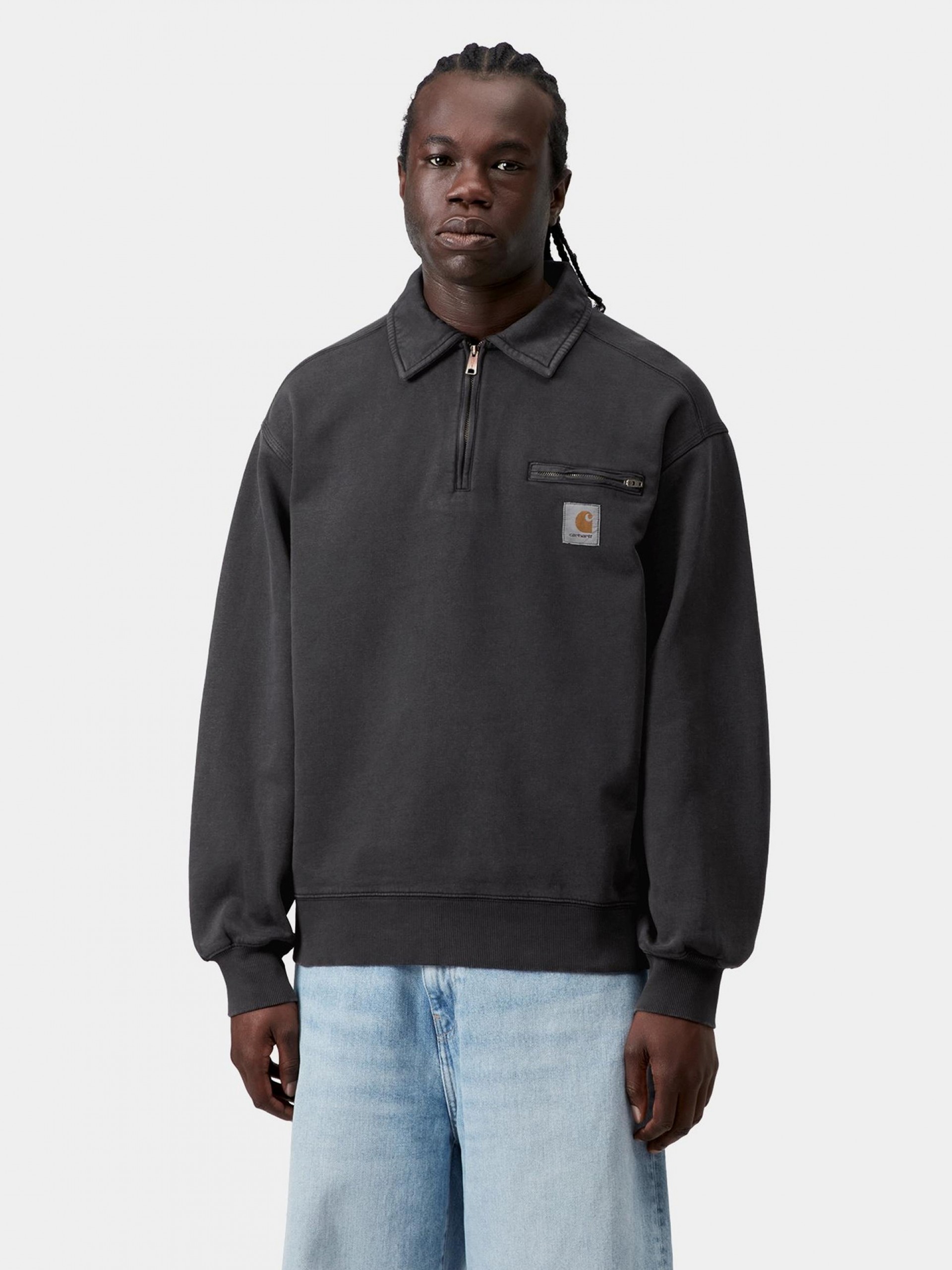 Sudadera con Cremallera Carhartt WIP Detroit Negra (Stone Washed)