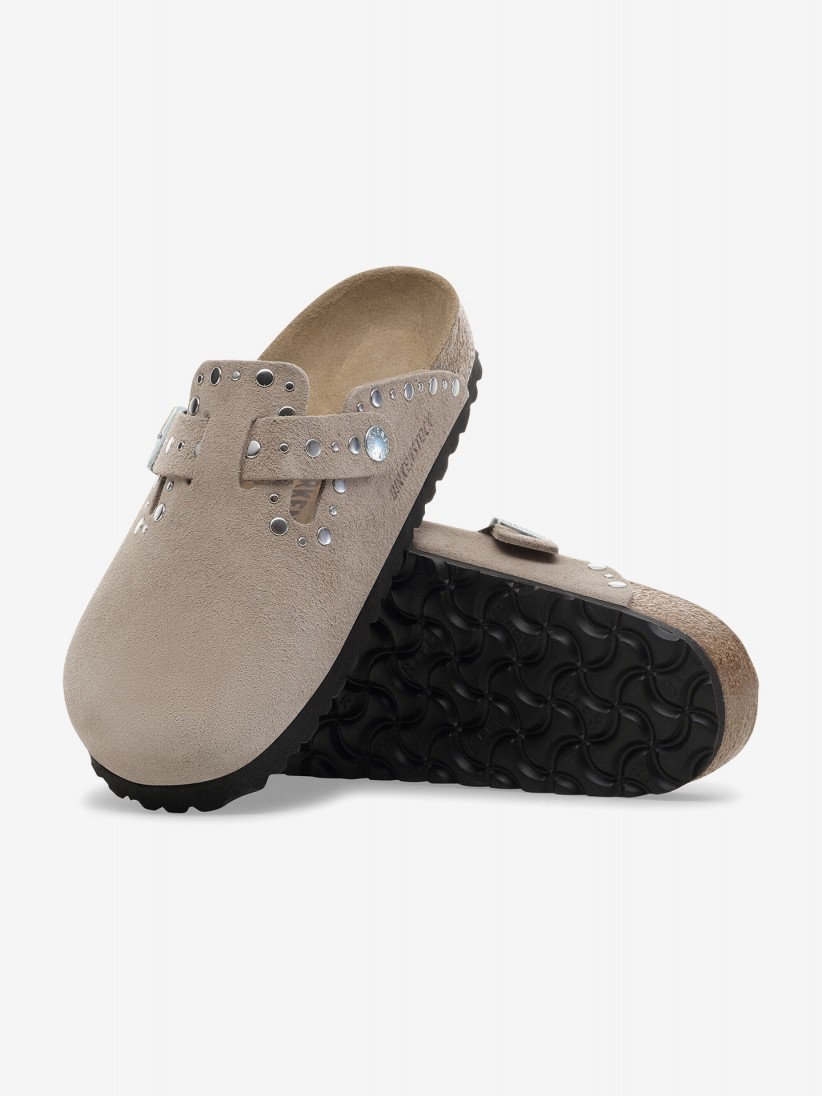 Chinelos Birkenstock Boston Rivets Couro em Camur�a Bege