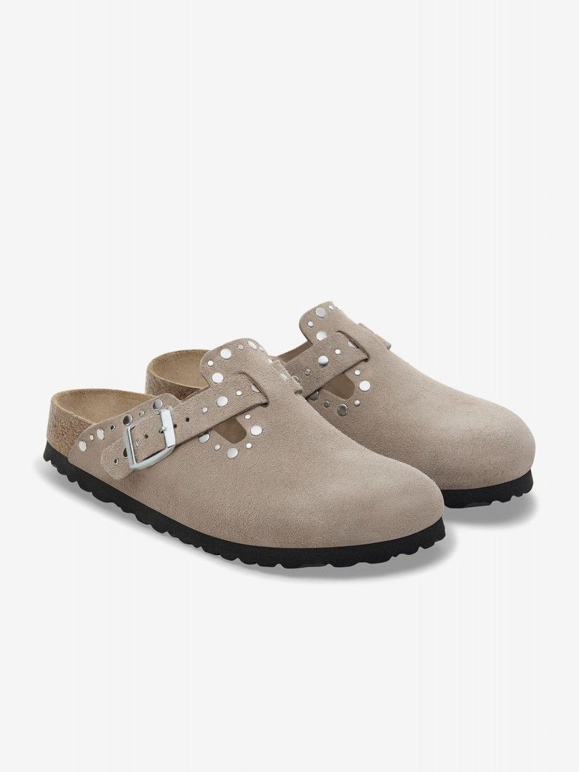 Chinelos Birkenstock Boston Rivets Couro em Camur�a Bege