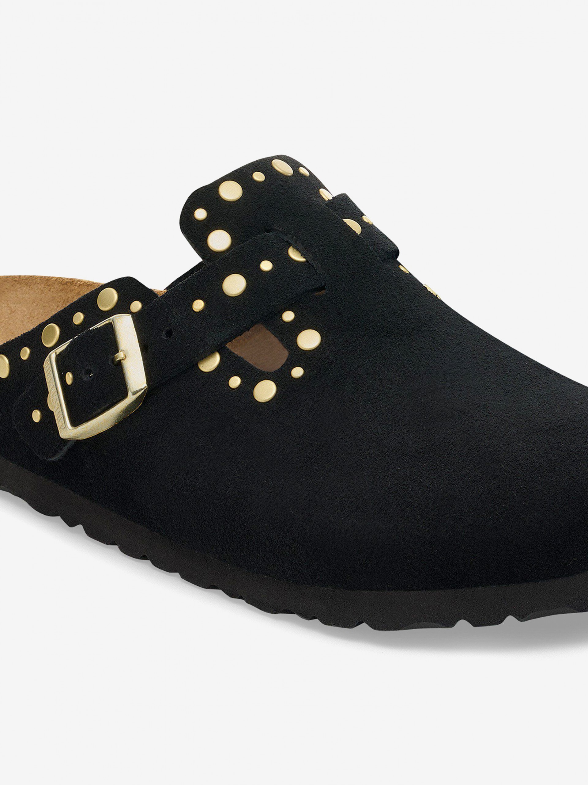 Chinelos Birkenstock Boston Rivets Couro em Camurça Pretos