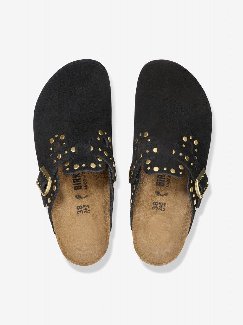 Chinelos Birkenstock Boston Rivets Couro em Camur�a Pretos