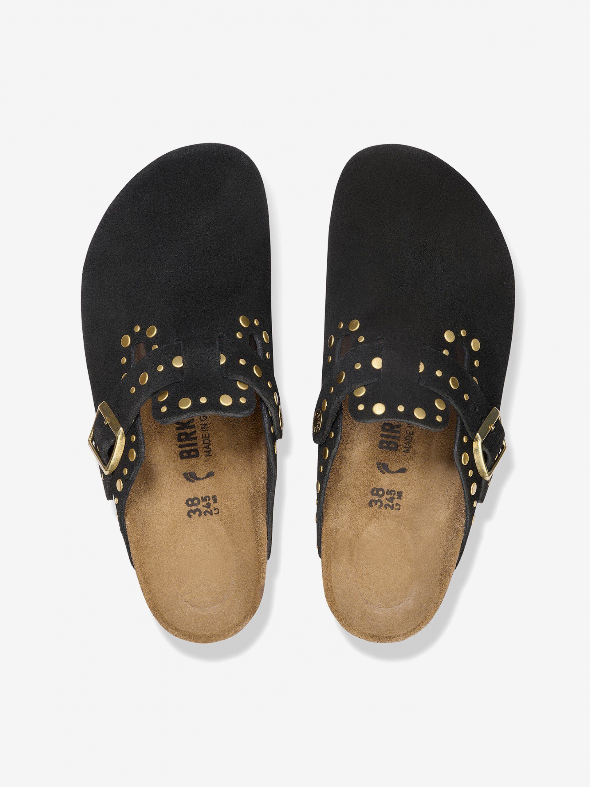 Chinelos Birkenstock Boston Rivets Couro em Camurça Pretos