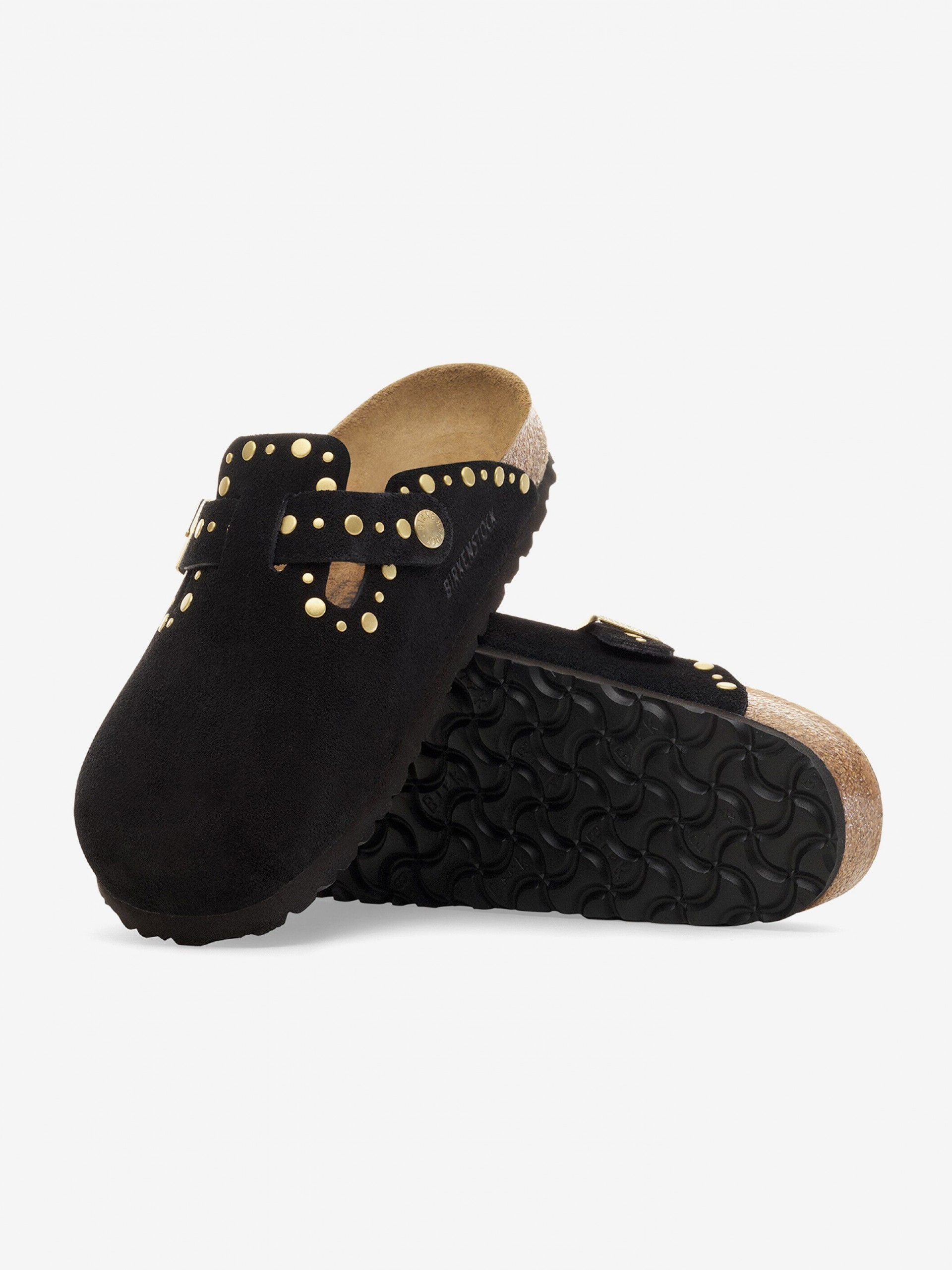 Chinelos Birkenstock Boston Rivets Couro em Camurça Pretos