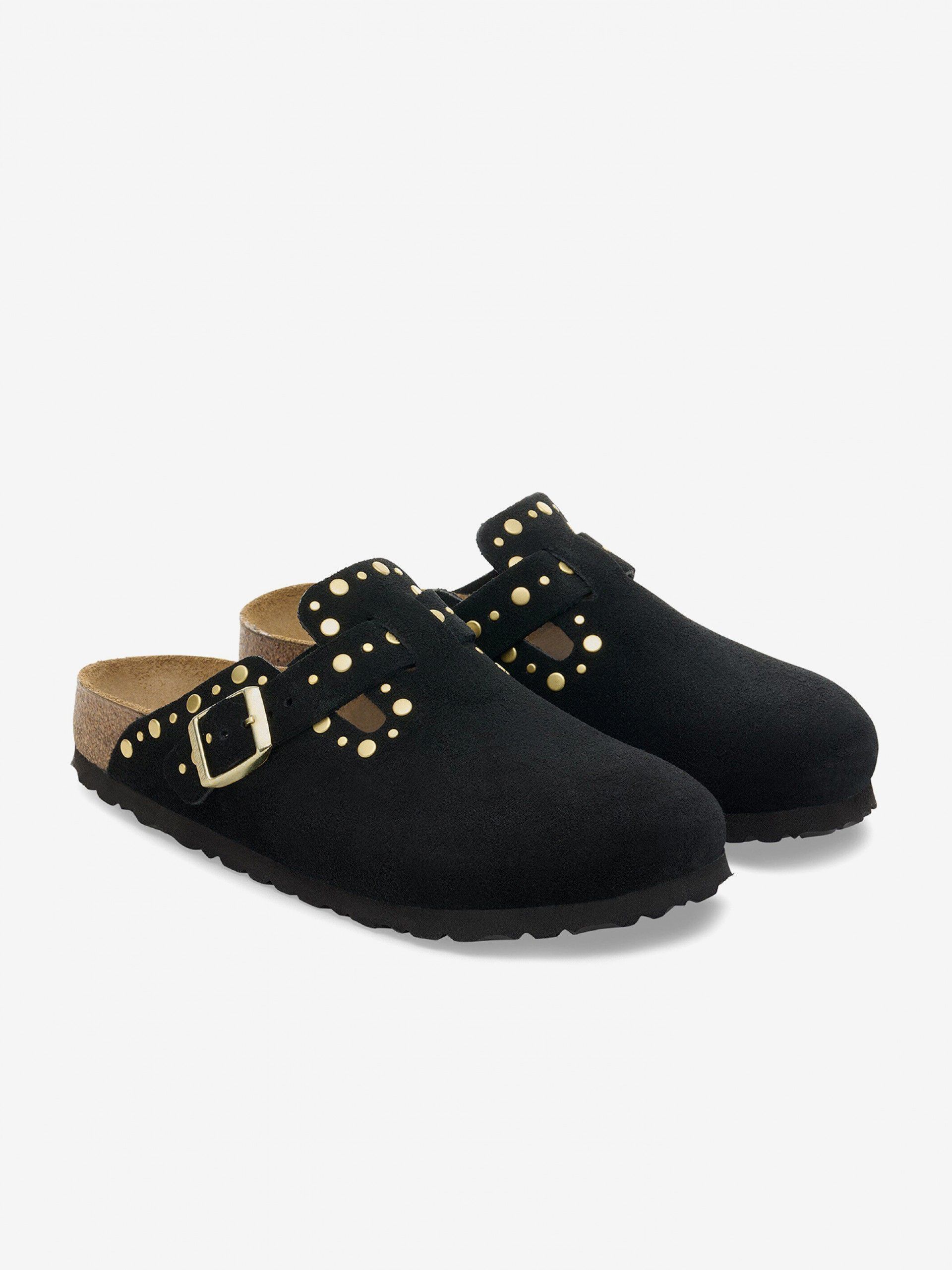 Chinelos Birkenstock Boston Rivets Couro em Camurça Pretos