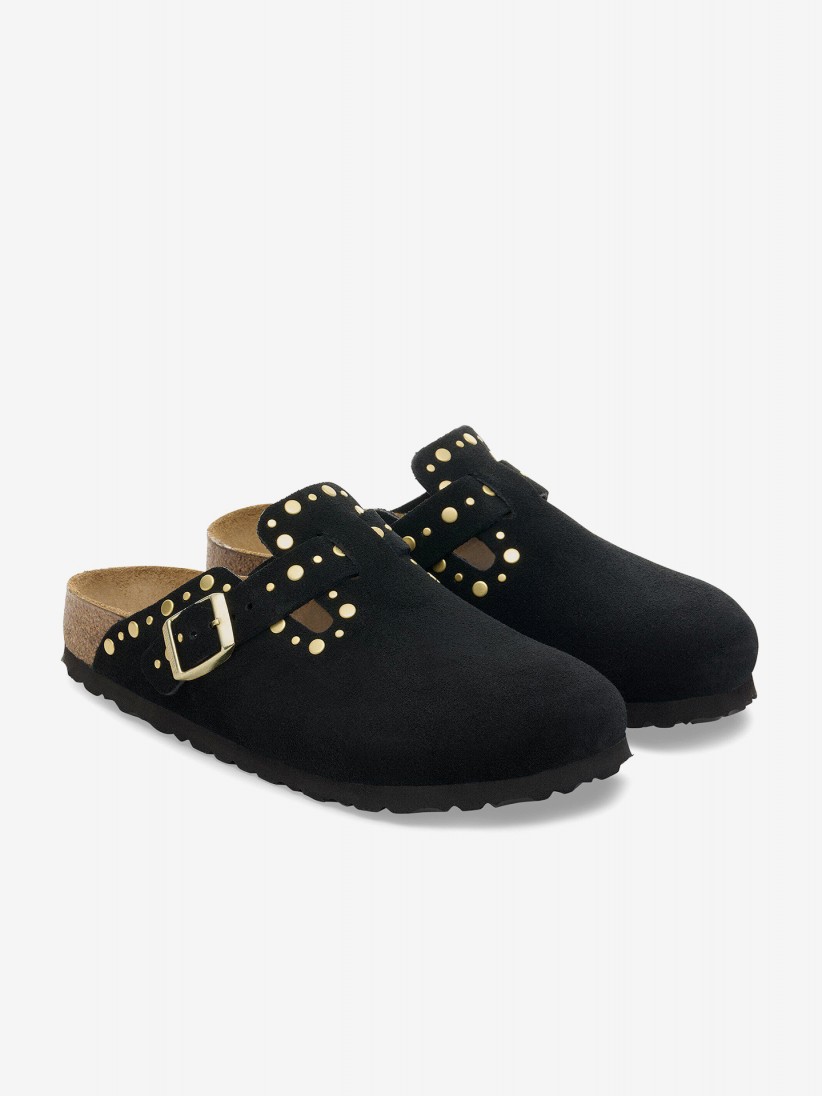 Chinelos Birkenstock Boston Rivets Couro em Camur�a Pretos