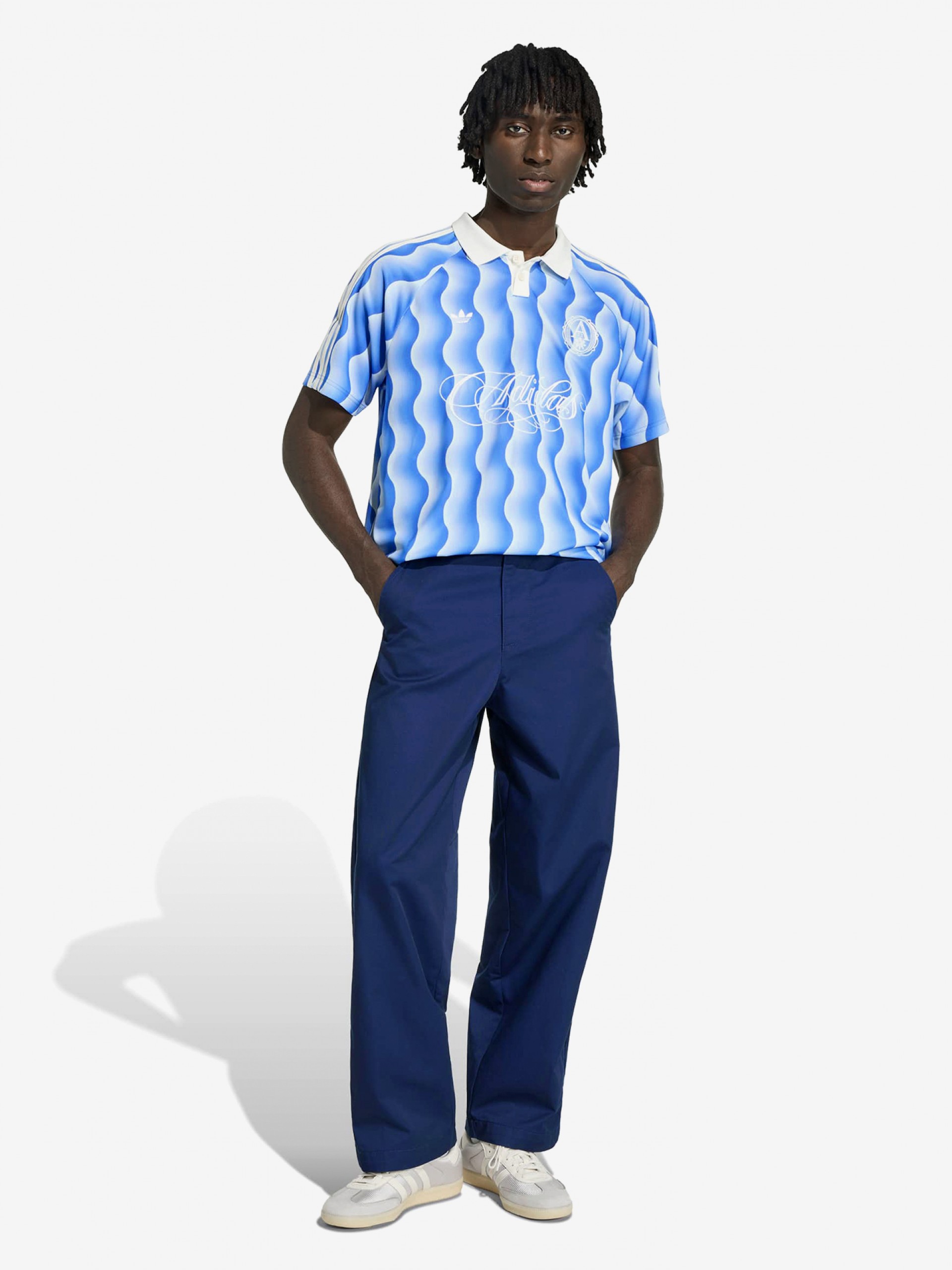 Adidas Summer Jersey Blue and White Polo Shirt