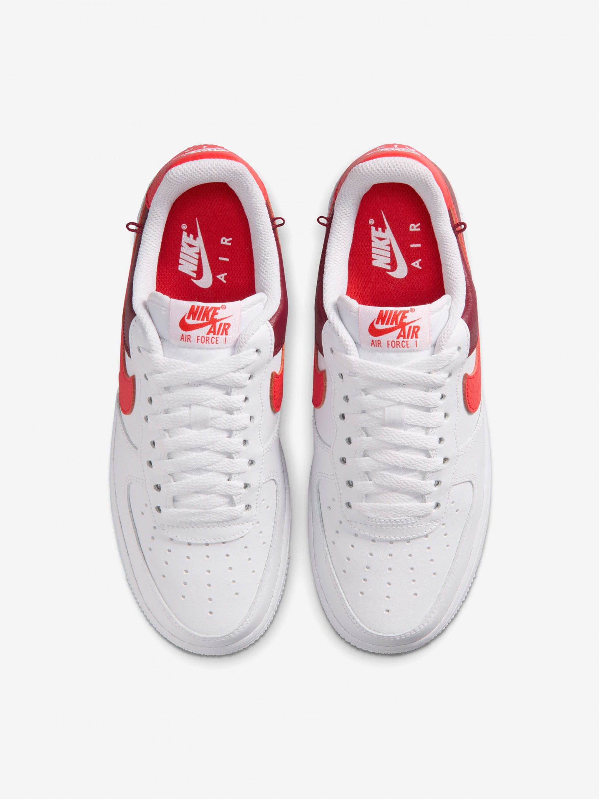 Zapatillas Nike Air Force 1 07 Low Blancas, Burdeos y Rojas Para Mujer