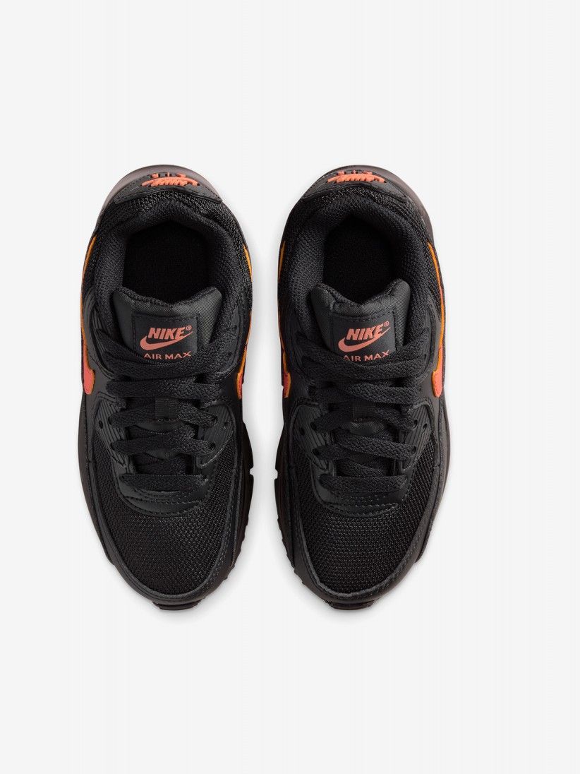 Nike Air Max 90 Mesh Lace Black and Orange Sneakers For Children