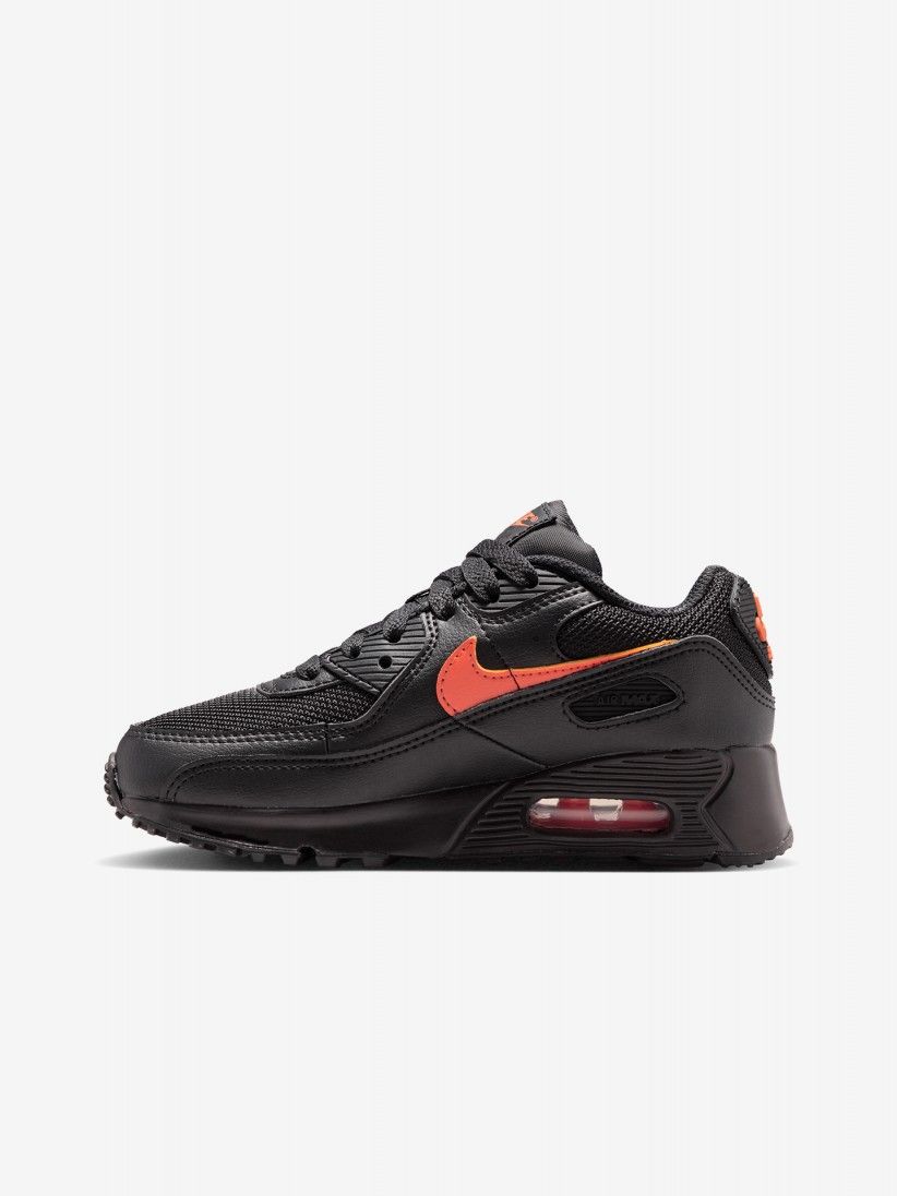 Nike Air Max 90 Mesh Lace Black and Orange Sneakers For Children