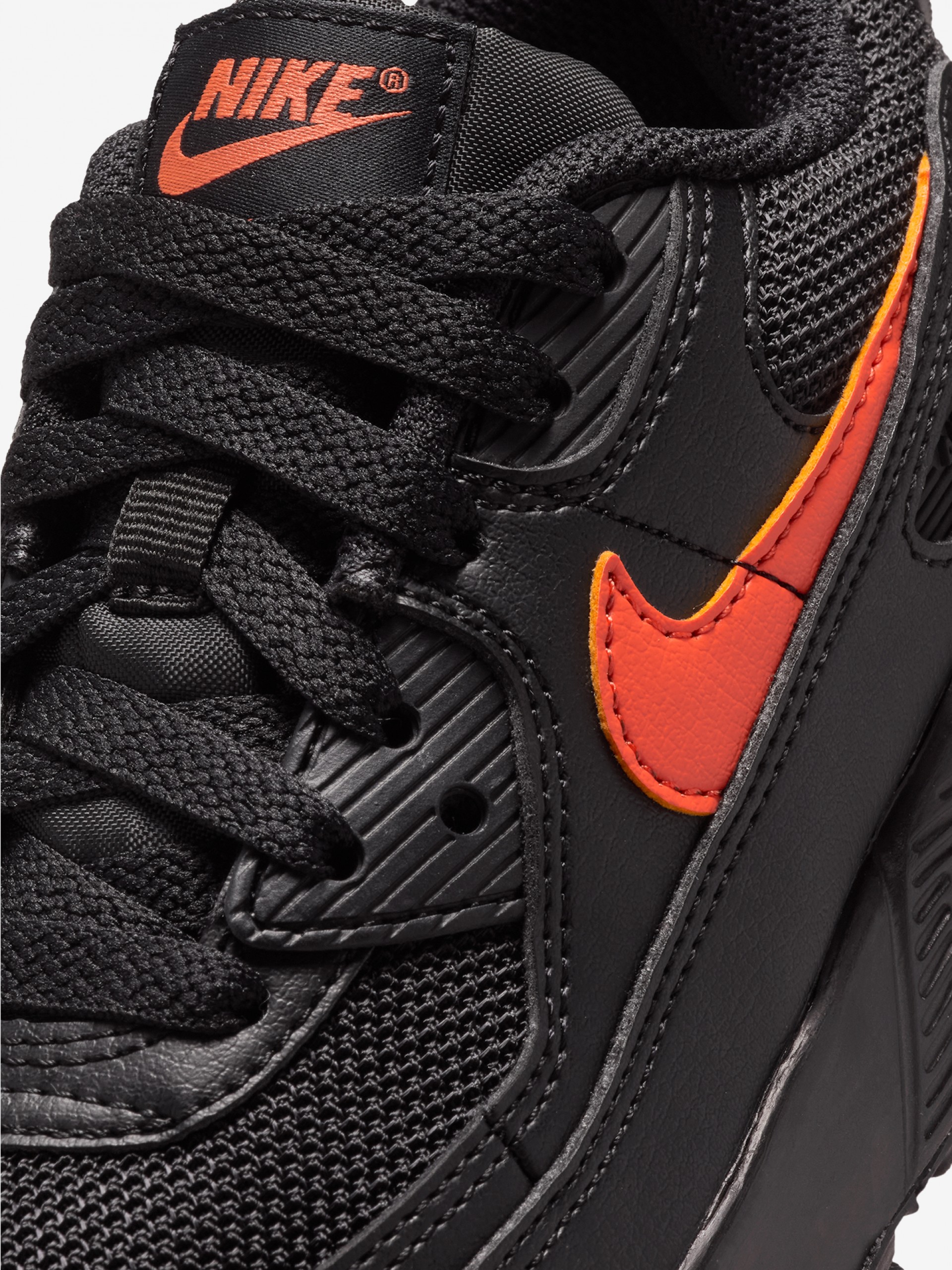 Zapatillas Nike Air Max 90 Mesh Lace Negras y Naranja Para Niño