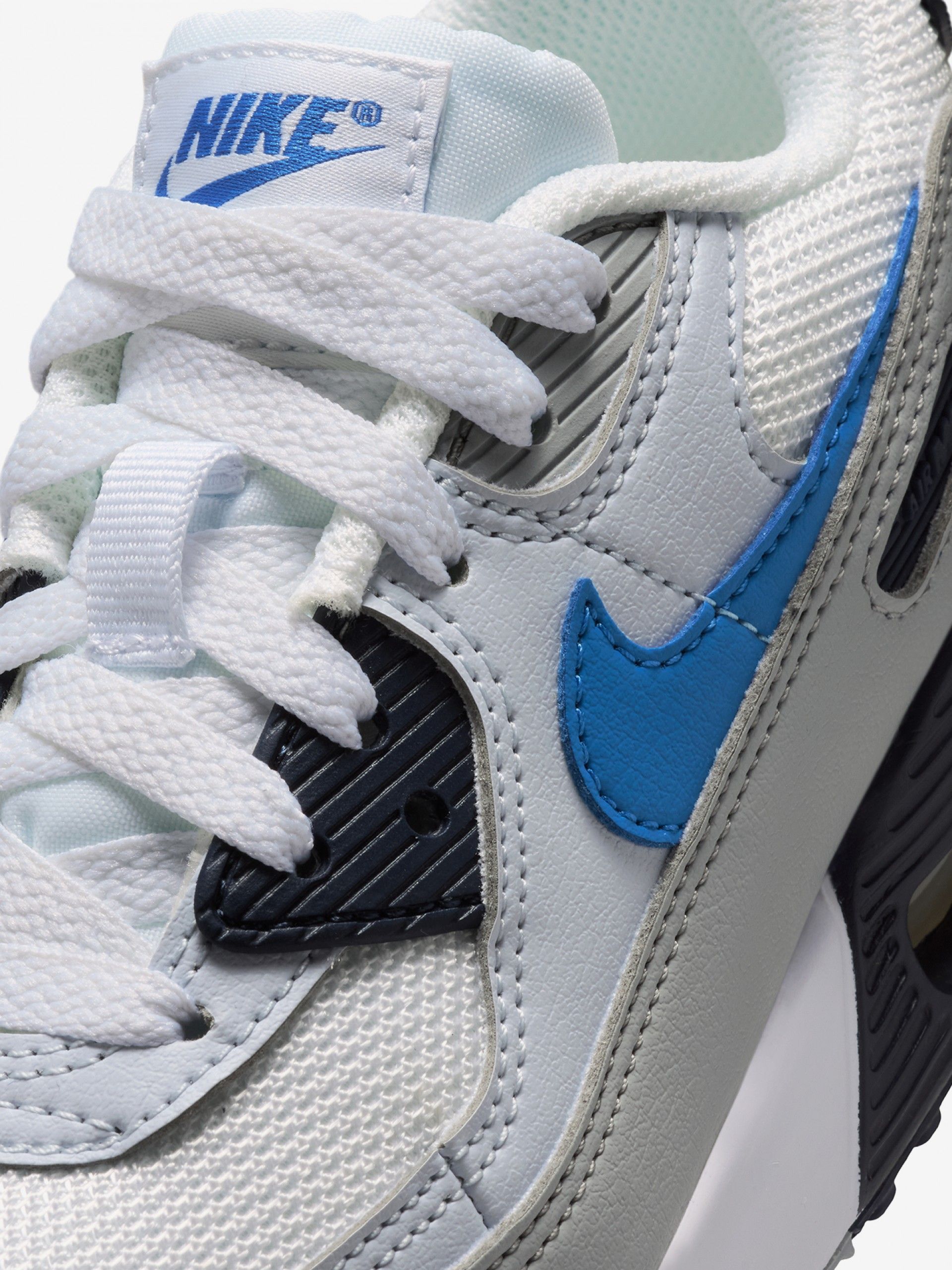 Sapatilhas Nike Air Max 90 Mesh Lace Azuis, Cinzentas e Brancas Para Criança
