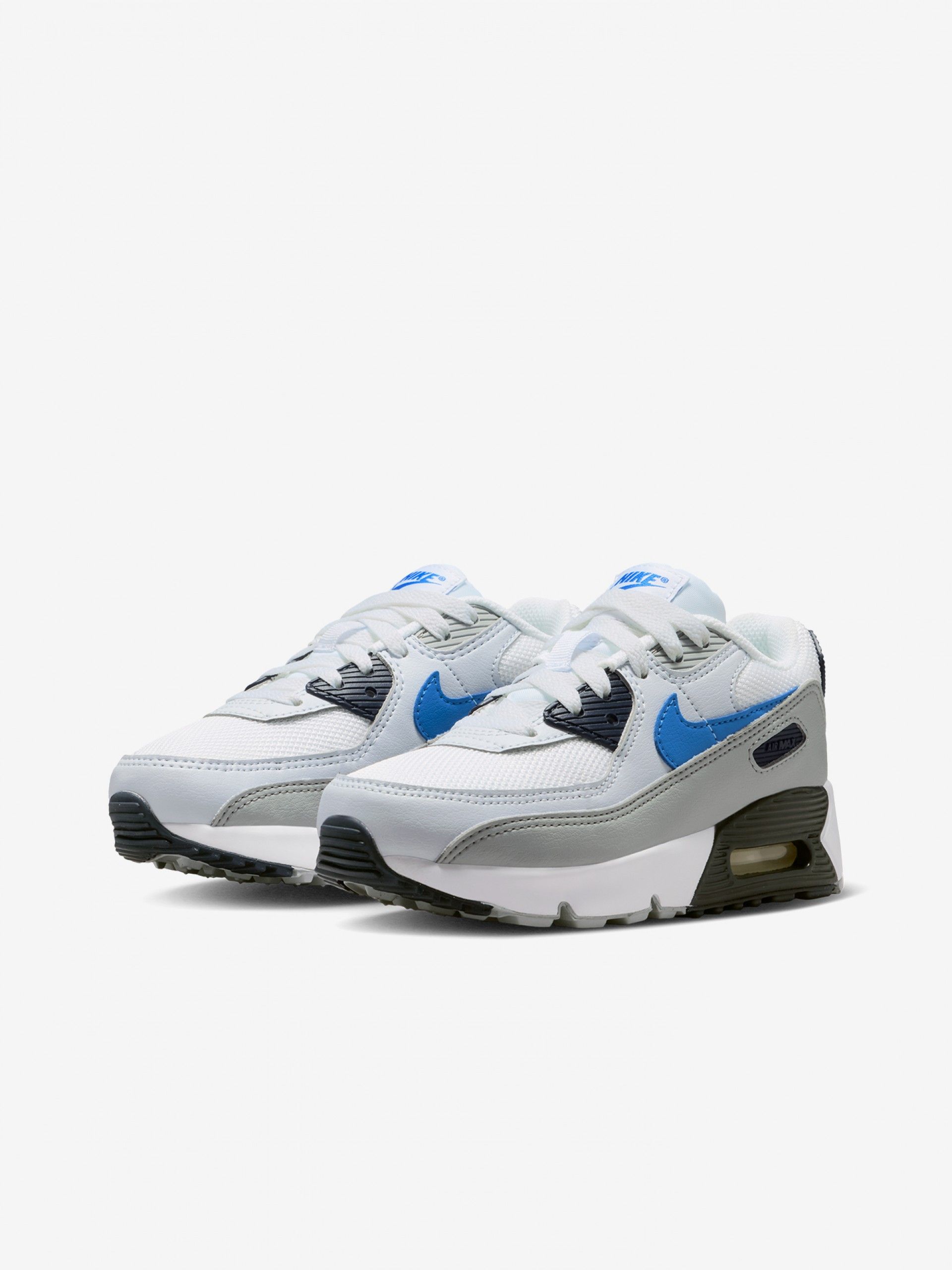Sapatilhas Nike Air Max 90 Mesh Lace Azuis, Cinzentas e Brancas Para Criança