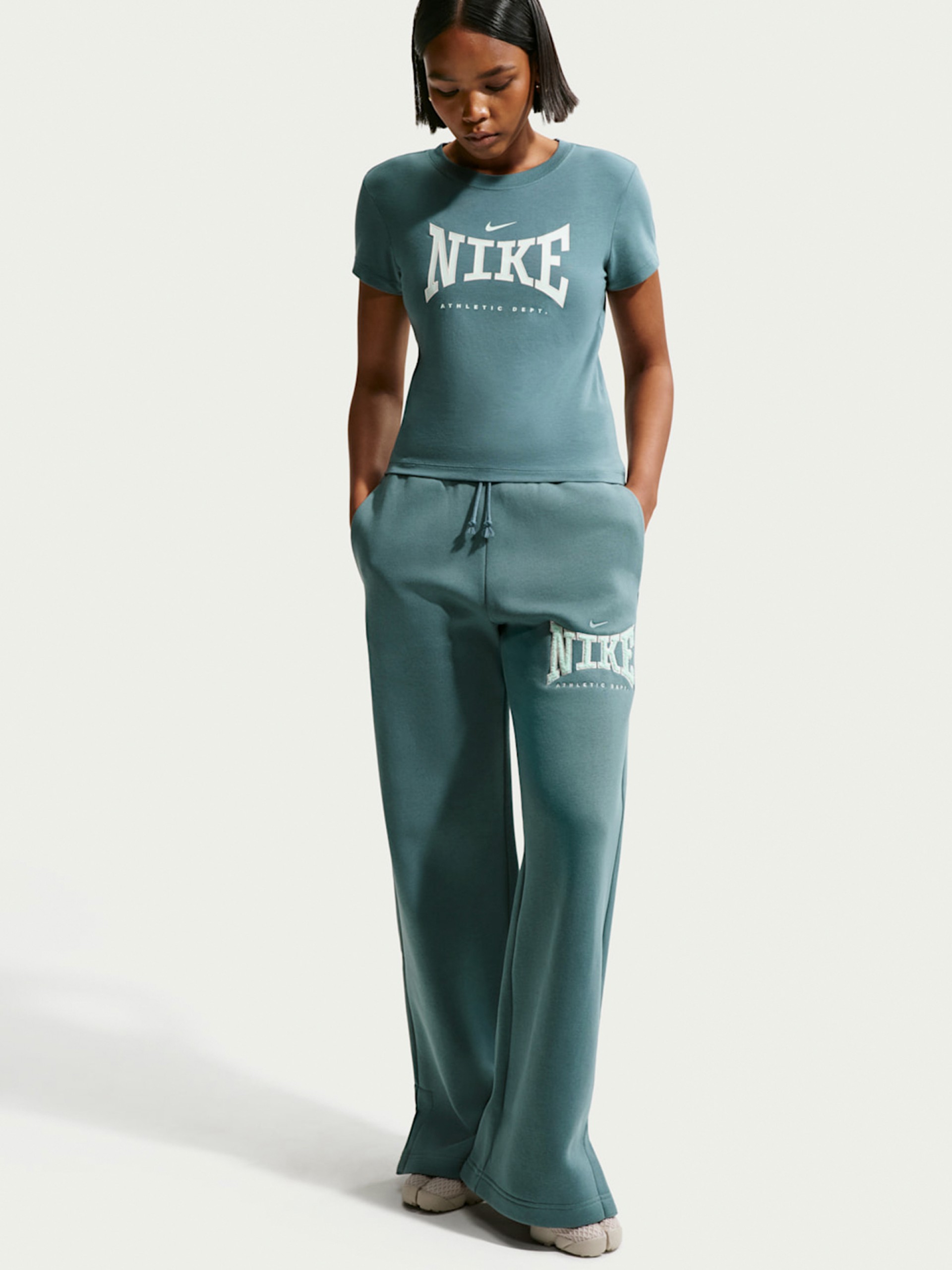 Calças Nike Sportswear Phoenix Fleece Wide Leg Mid-Rise Verdes Para Mulher