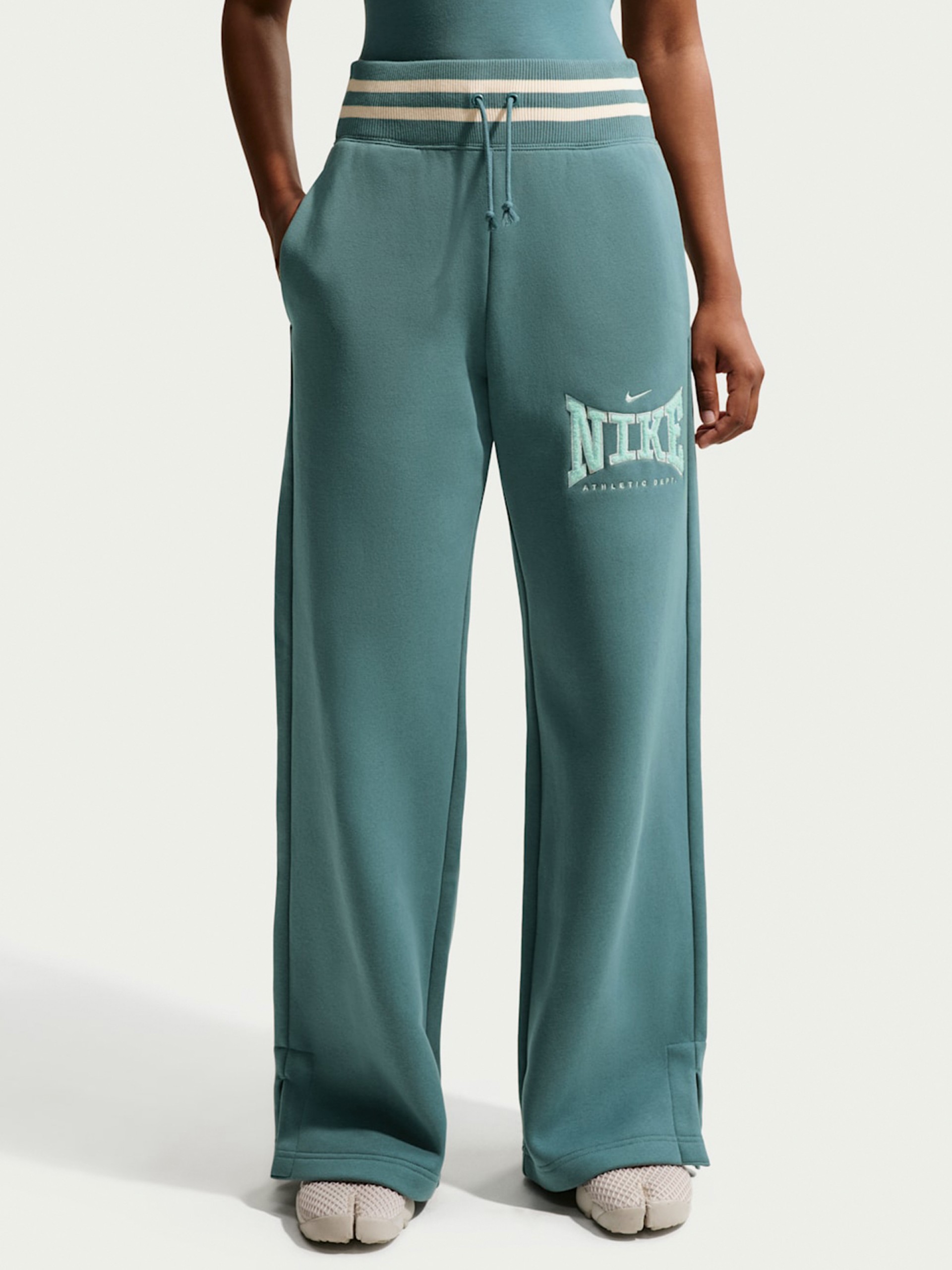Pantalones Nike Sportswear Phoenix Fleece Wide Leg Mid-Rise Verdes Para Mujer