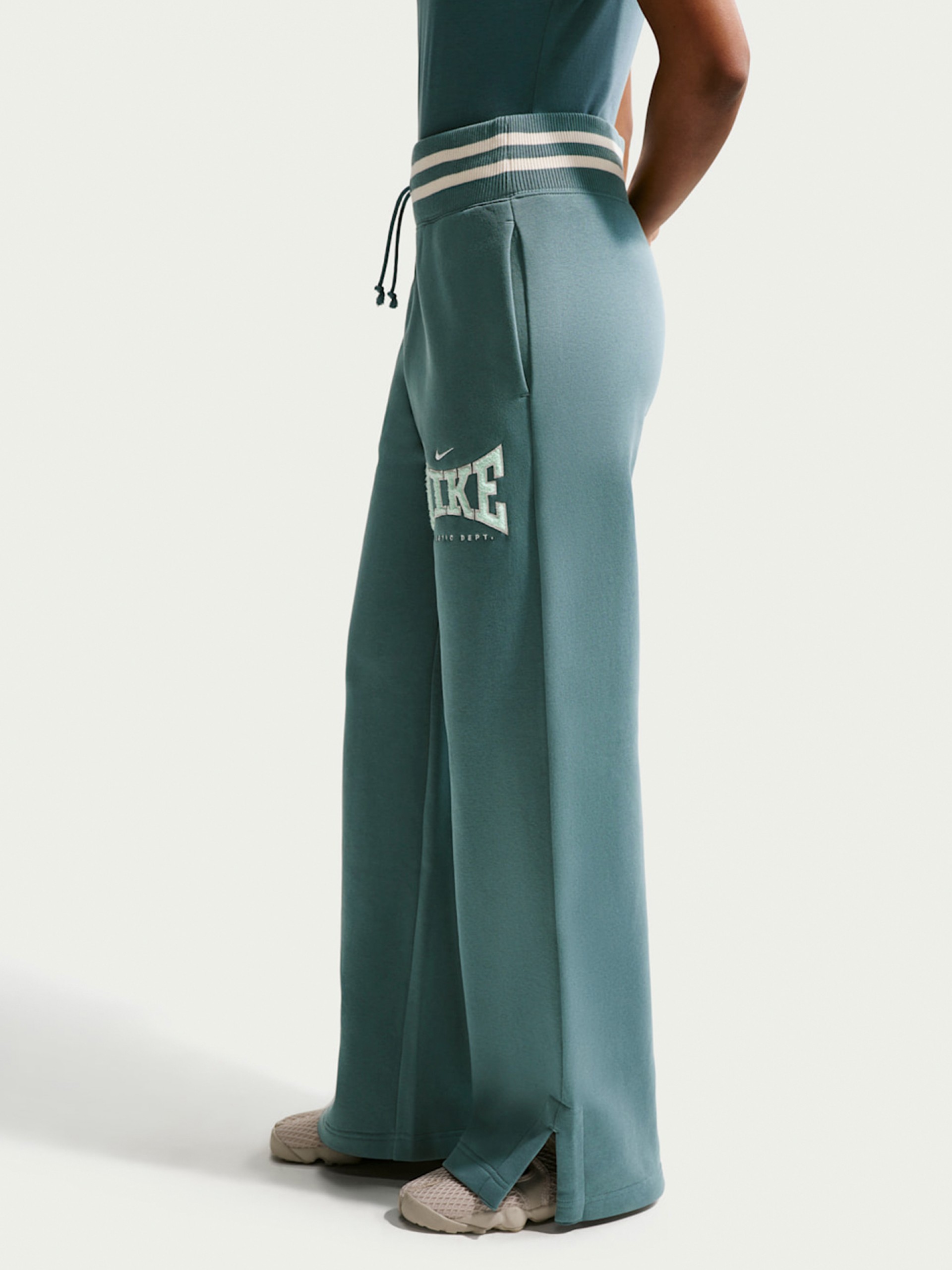 Calças Nike Sportswear Phoenix Fleece Wide Leg Mid-Rise Verdes Para Mulher
