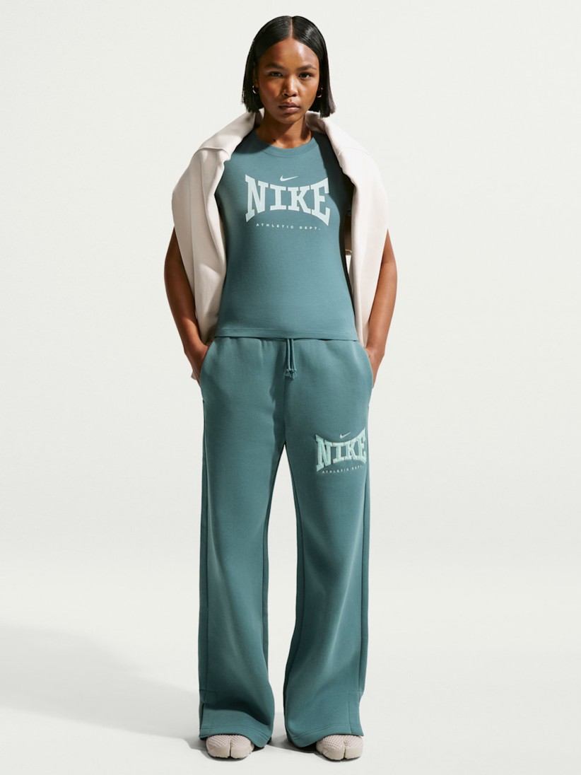 Nike Sportswear Phoenix Fleece Wide Leg Mid-Rise Green Trousers For Women