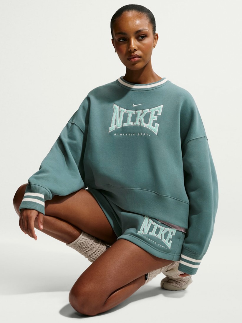 Nike Sportswear Phoenix Fleece Crew-Neck Green Sweater For Women