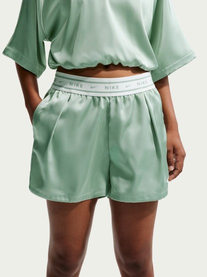 Nike Sportswear Loose Mid-Rise Satin Green Shorts For Women