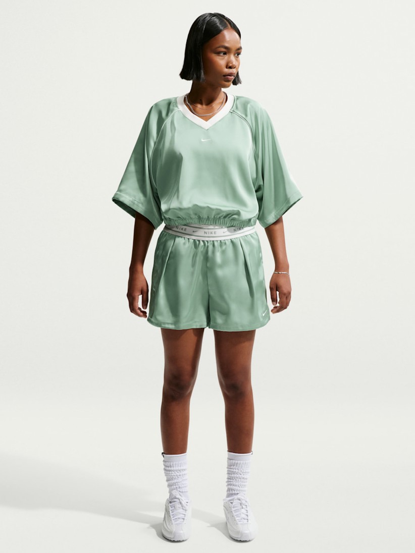 Nike Sportswear Loose Mid-Rise Satin Green Shorts For Women