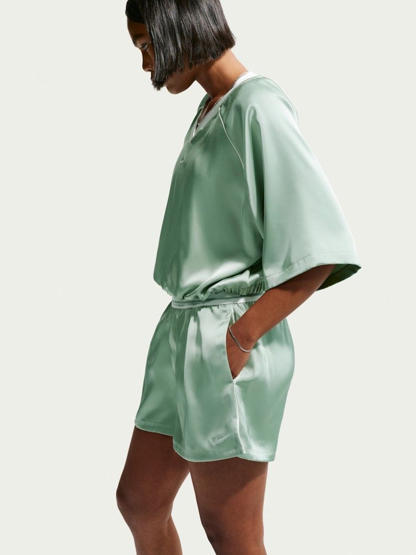 Nike Sportswear Loose Mid-Rise Satin Green Shorts For Women