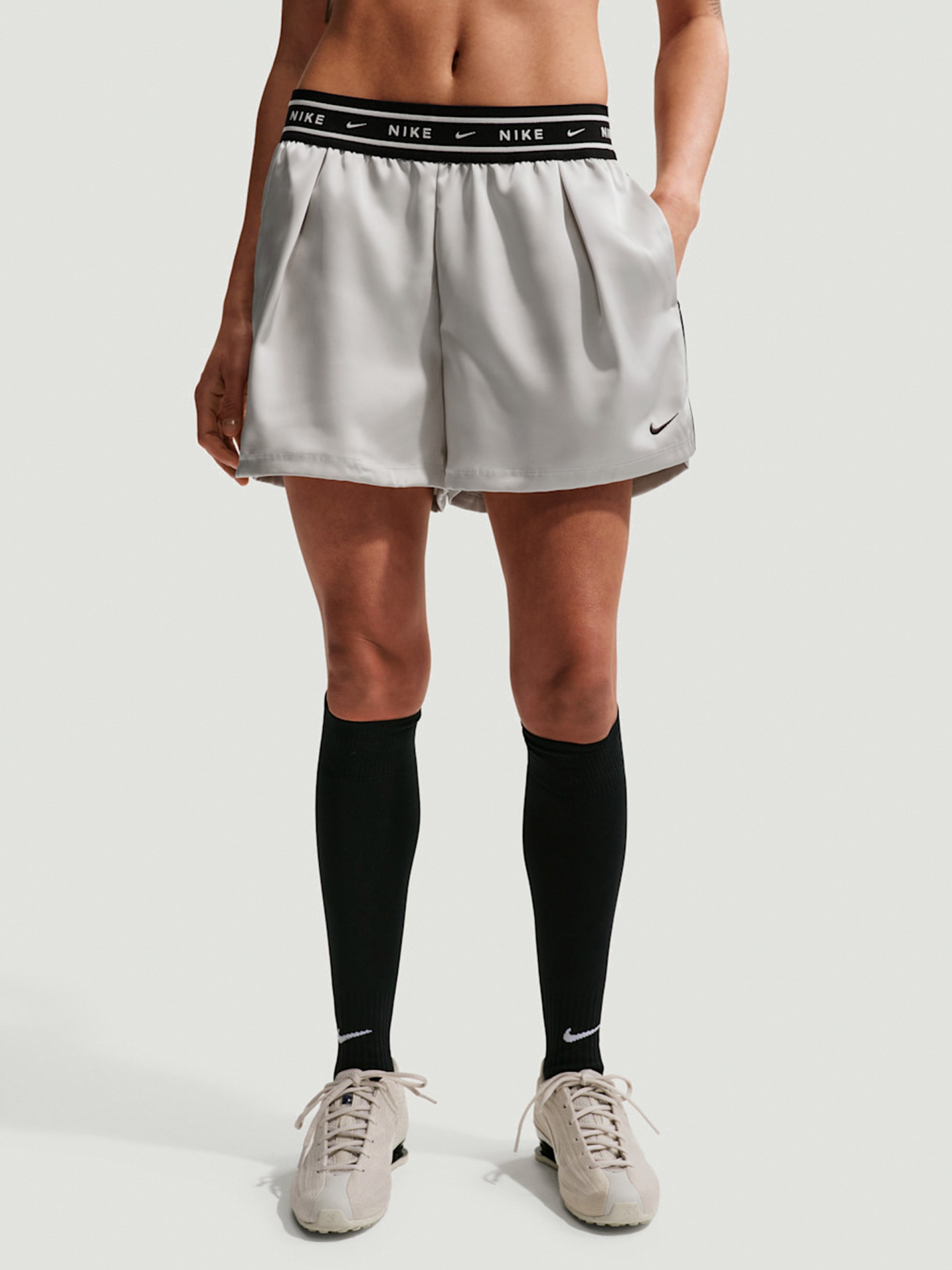 Nike Sportswear Loose Mid-Rise Satin Beige Shorts For Women