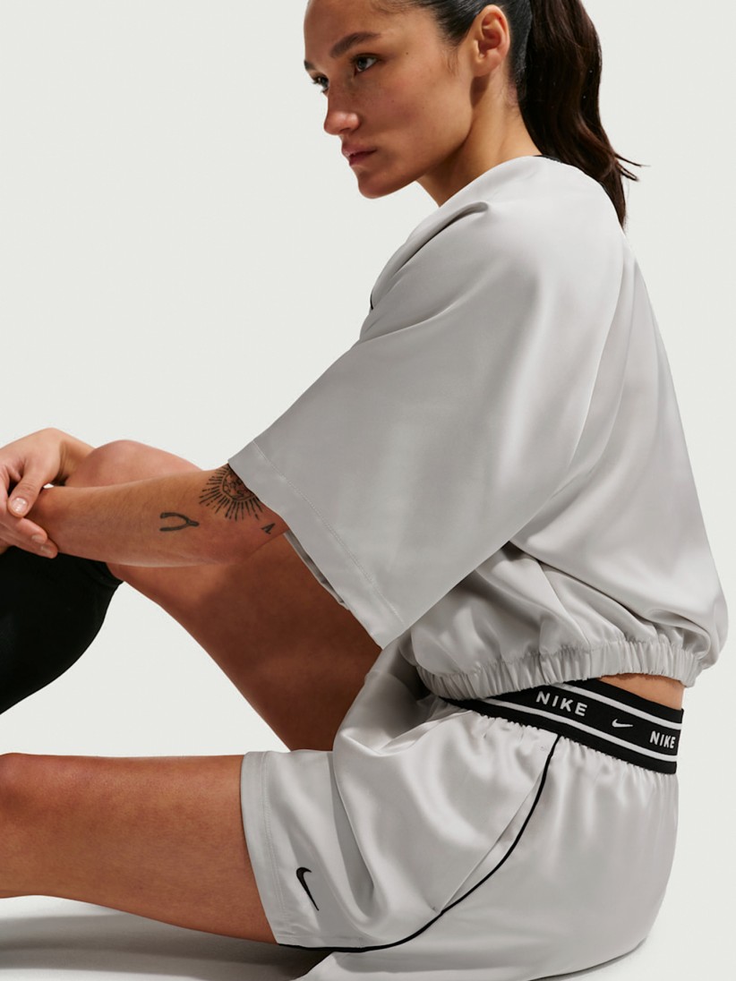 Nike Sportswear Loose Mid-Rise Satin Beige Shorts For Women