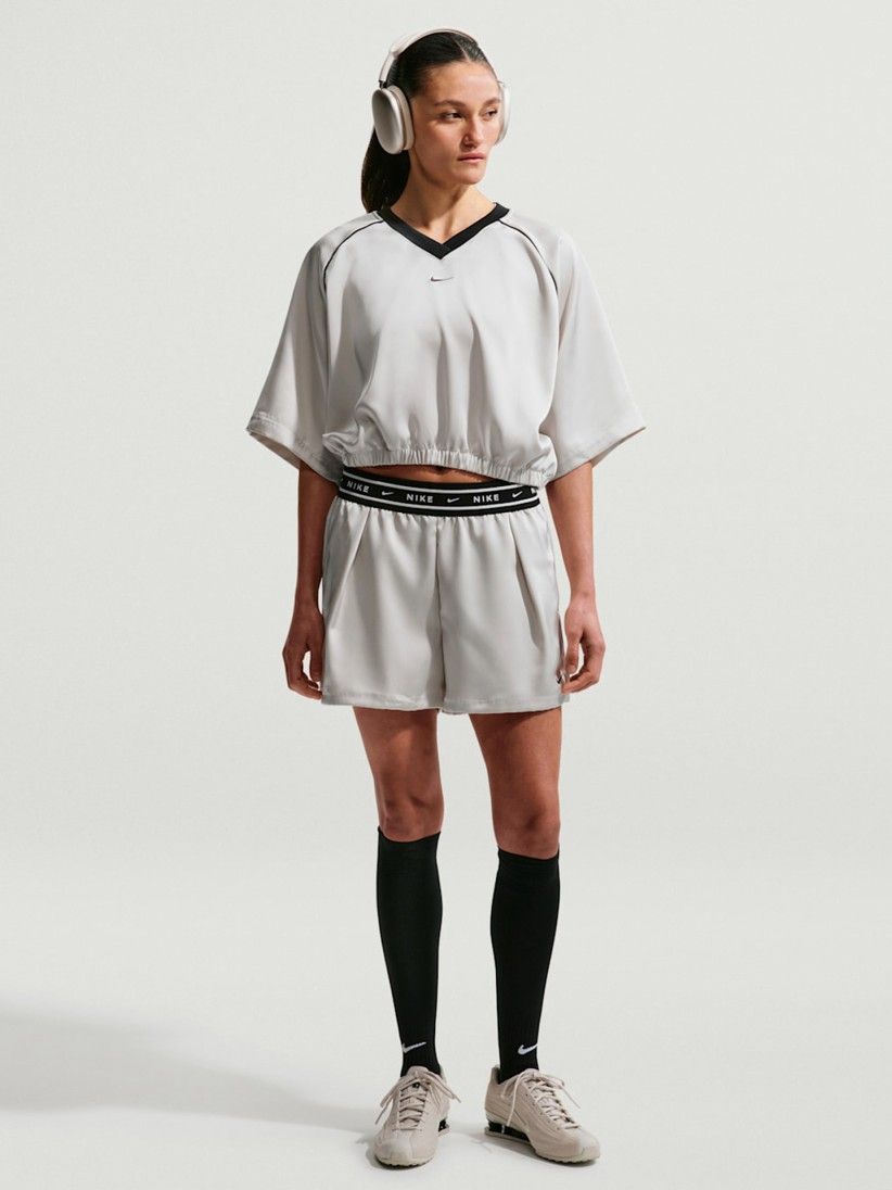 Nike Sportswear Loose Mid-Rise Satin Beige Shorts For Women