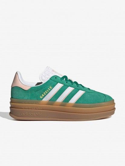 Zapatillas Adidas Gazelle Bold J Verdes y Rosa De Gamuza