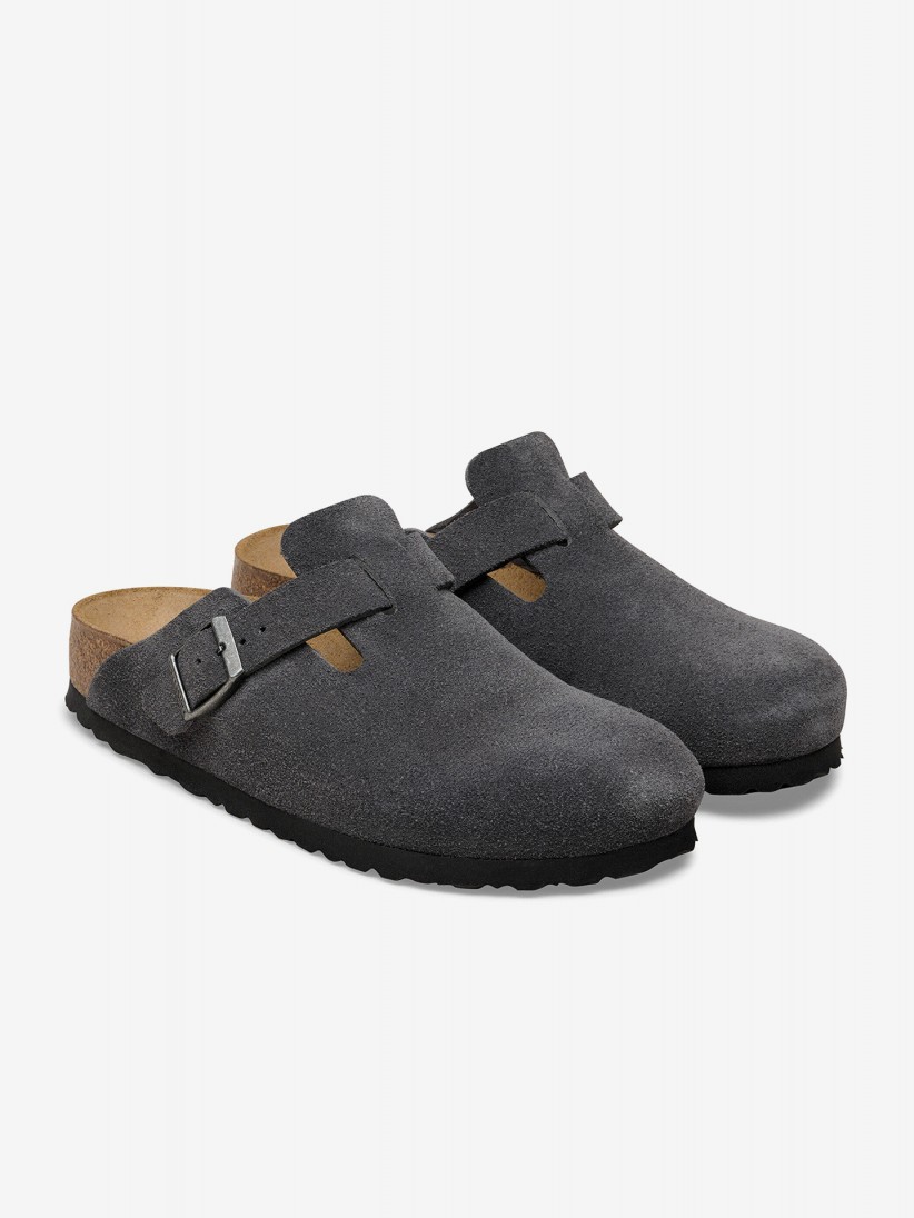 Birkenstock Boston Suede Leather Grey Slides