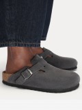 Birkenstock Boston Suede Leather Grey Slides