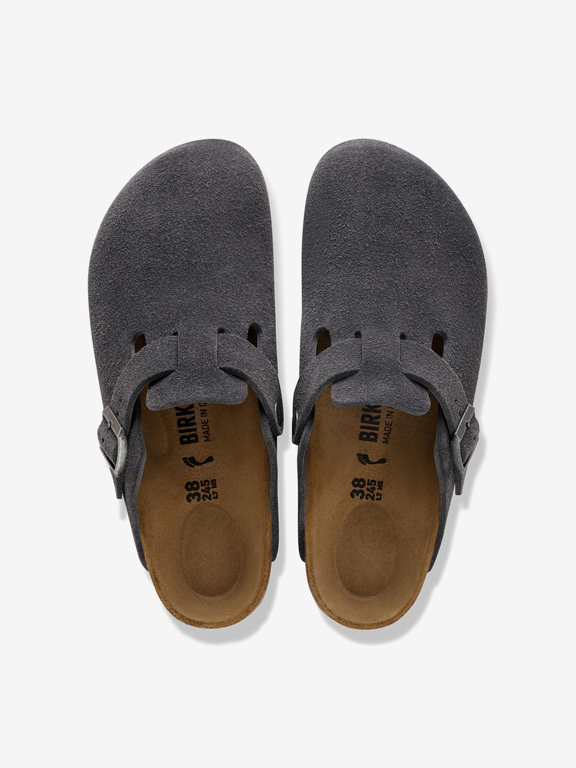 Chinelos Birkenstock Boston Couro em Camurça Cinzentos
