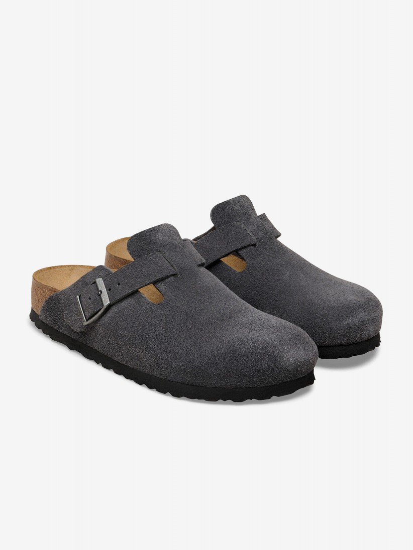 Birkenstock Boston Suede Leather Grey Slides