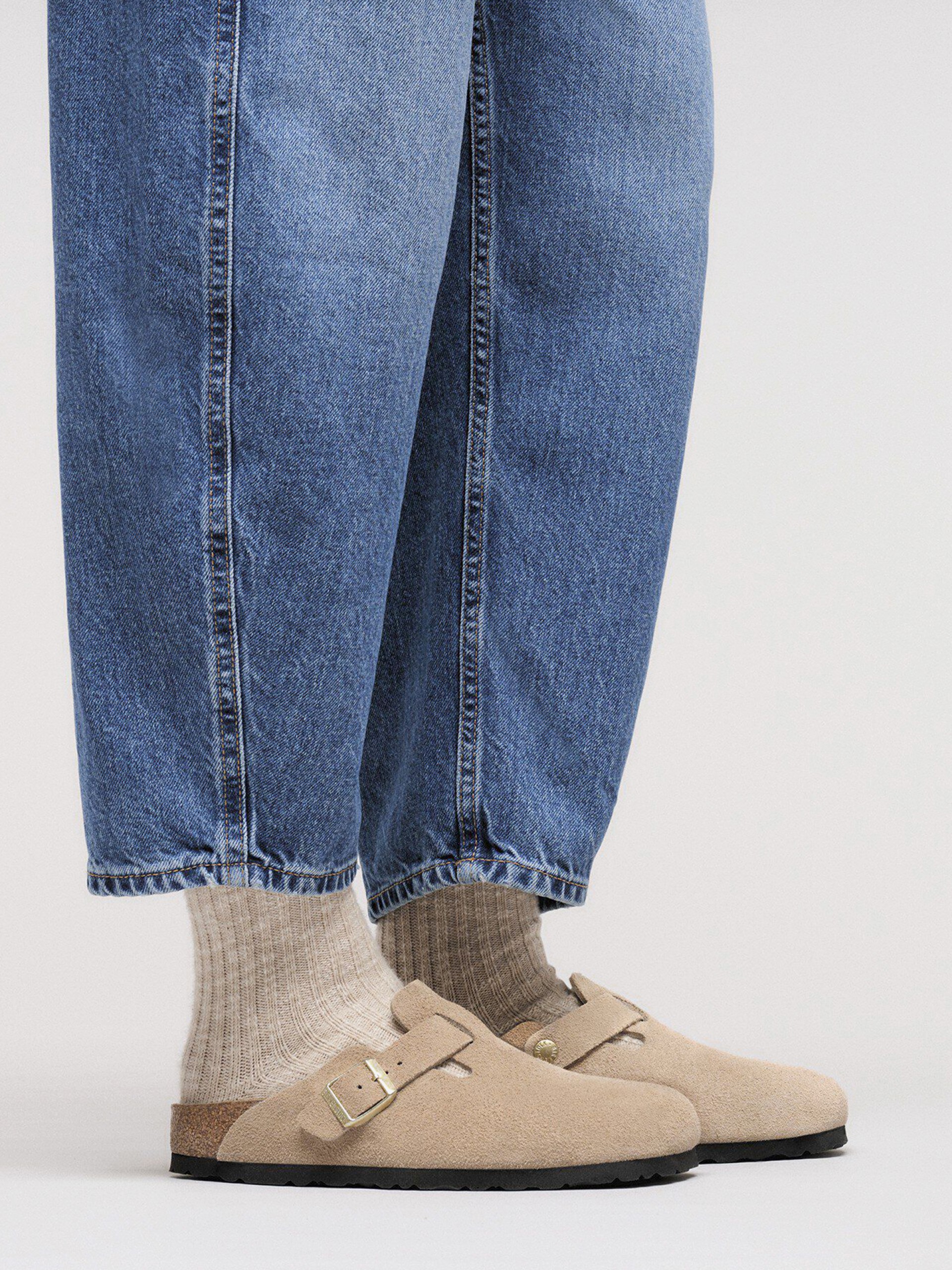 Birkenstock Boston Suede Leather Beige Slides