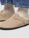 Birkenstock Boston Suede Leather Beige Slides Birkenstock Boston Suede Leather Beige Slides