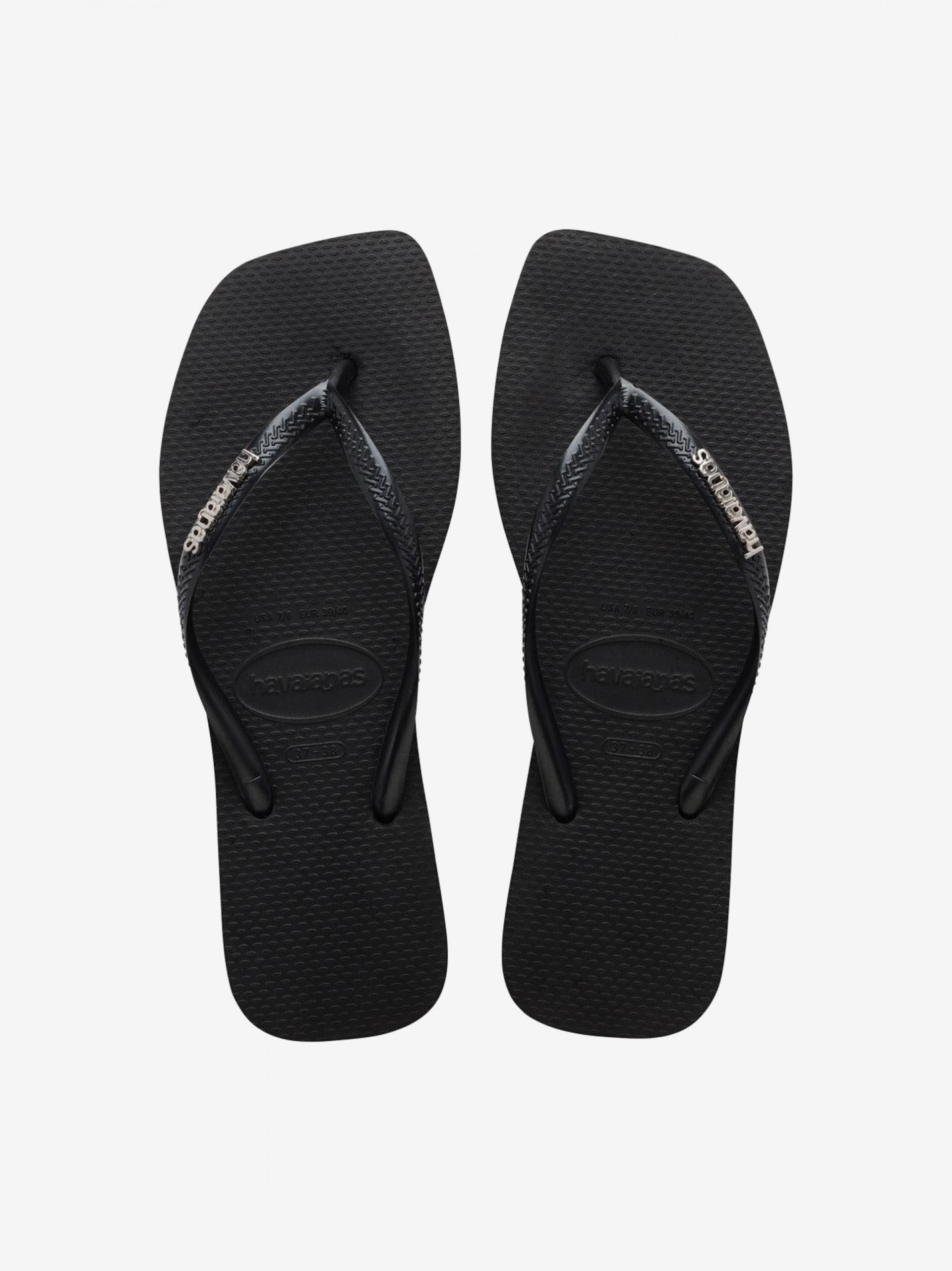Chinelos Havaianas Square Logo Metallic Pretos