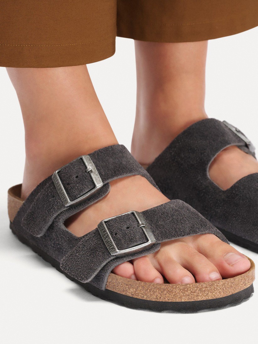 Chinelos Birkenstock Arizona Couro em Camur�a cinzentos