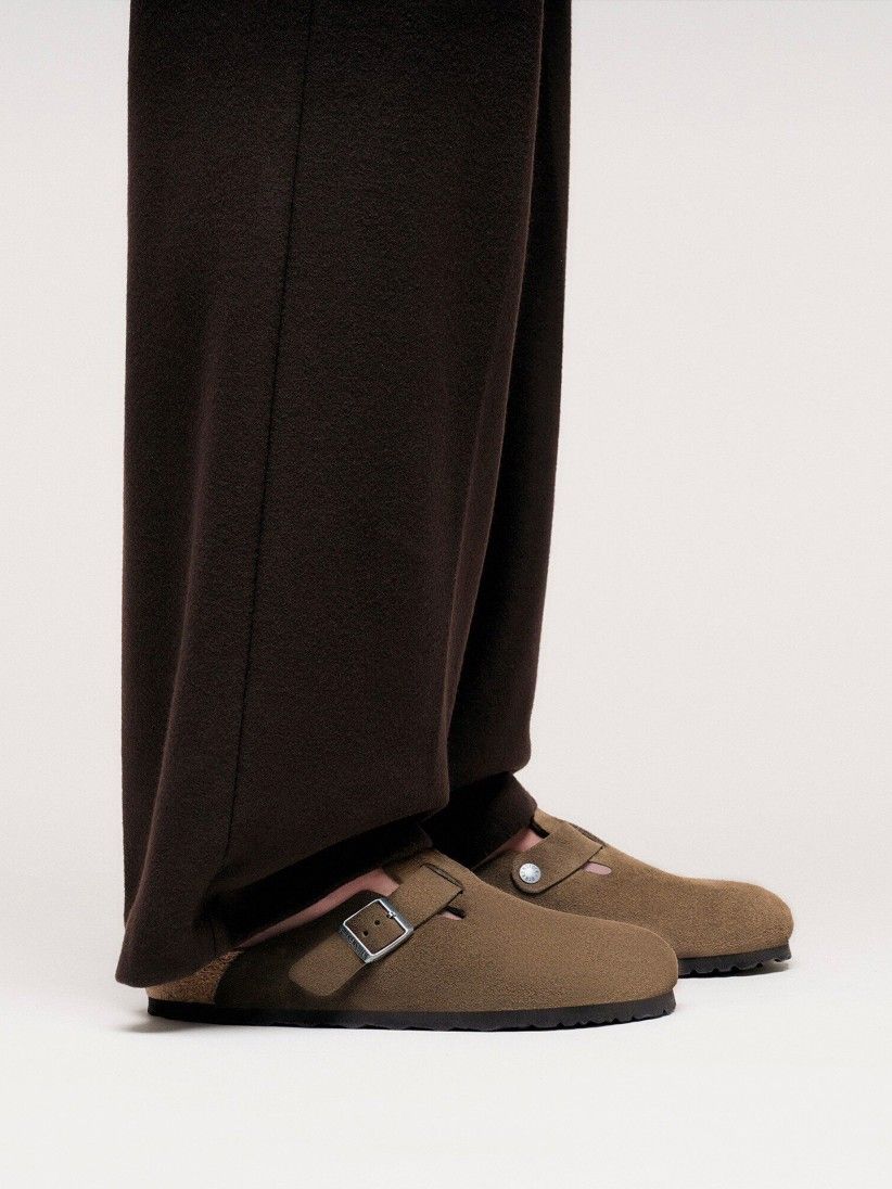 Birkenstock Boston Soft Footbed Suede Leather Brown Slides Birkenstock Boston Soft Footbed Suede Leather Brown Slides