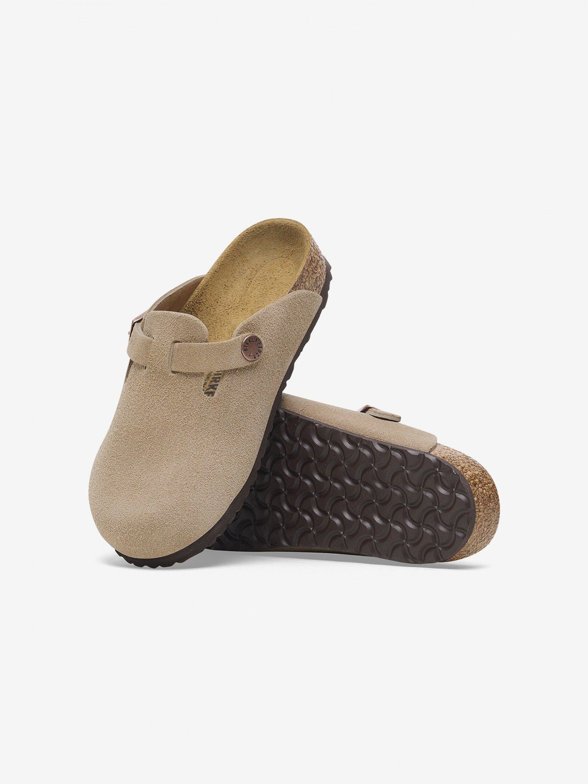 Birkenstock Boston Suede Leather Kids Beige Slides