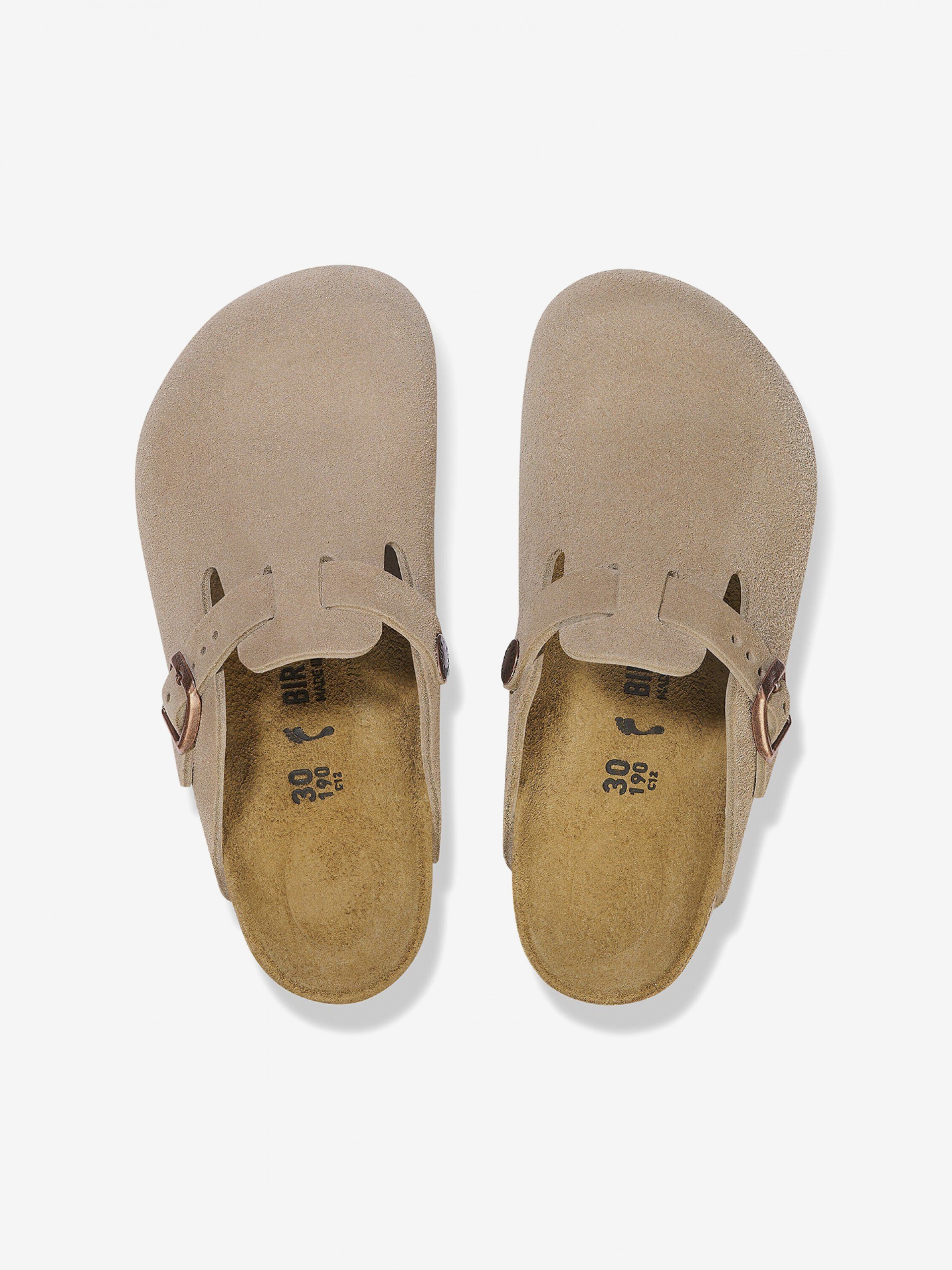 Birkenstock Boston Suede Leather Kids Beige Slides