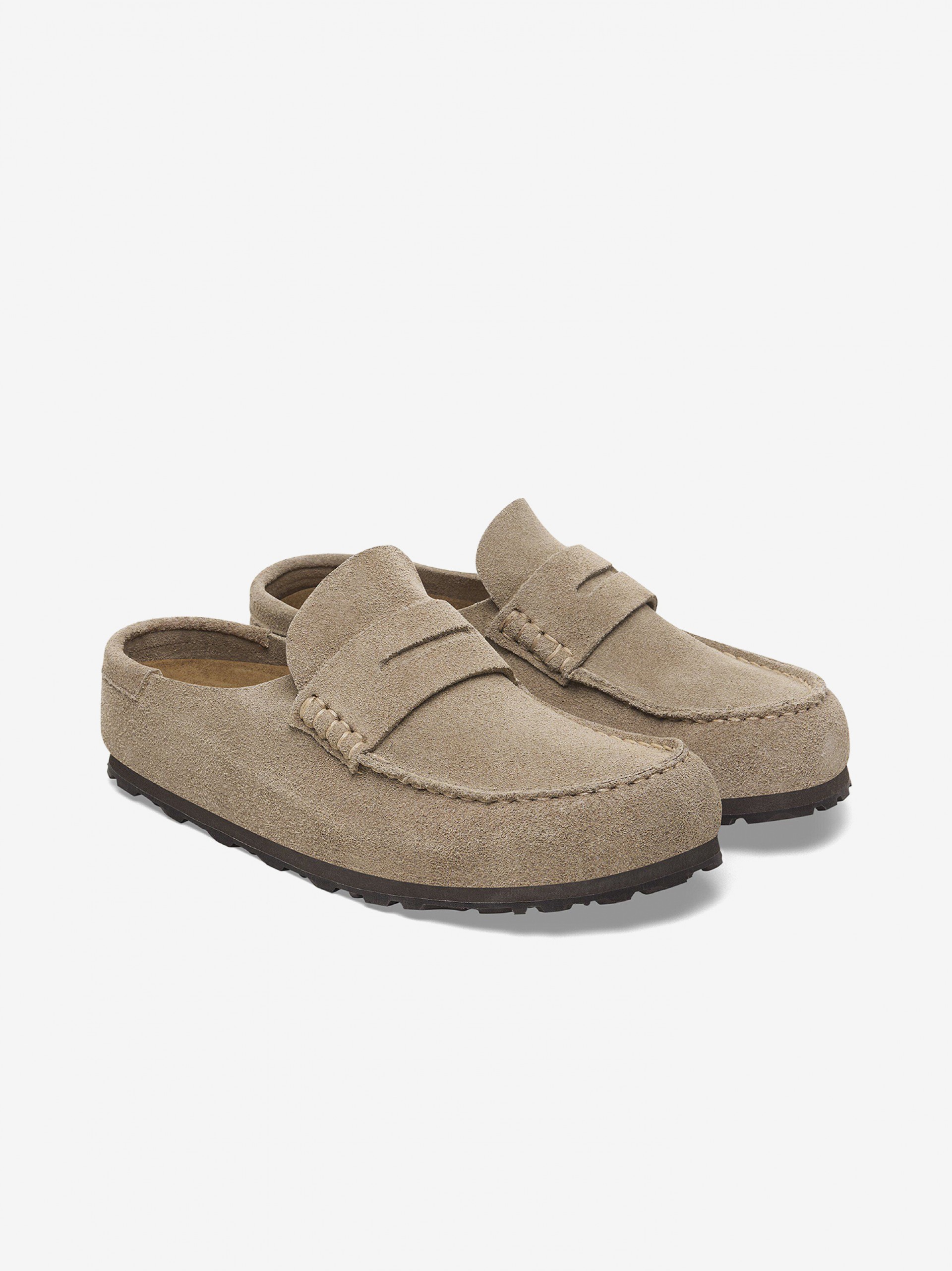 Chinelos Birkenstock Naples Wrapped Couro em camurça Bege