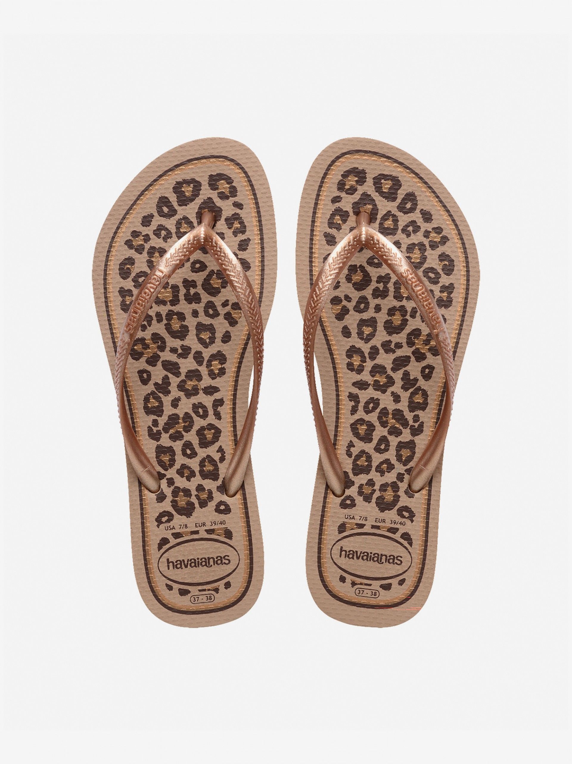 Chinelos Havaianas Slim Animals Print Leopardo Castanhos e Dourados