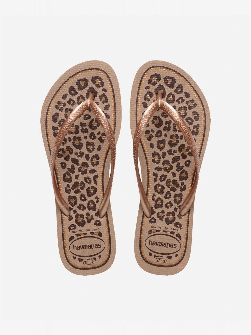 Chinelos Havaianas Slim Animals Print Leopardo Castanhos e Dourados Chinelos Havaianas Slim Animals Print Leopardo Castanhos e Dourados
