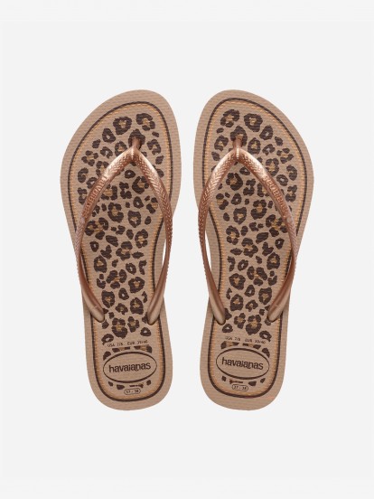 Chinelos Havaianas Slim Animals Print Leopardo Castanhos e Dourados