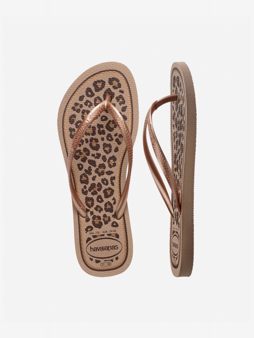 Chinelos Havaianas Slim Animals Print Leopardo Castanhos e Dourados Chinelos Havaianas Slim Animals Print Leopardo Castanhos e Dourados