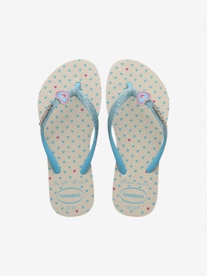 Havaianas Slim Glitter II Kids Blue and Beige Flip Flops Havaianas Slim Glitter II Kids Blue and Beige Flip Flops
