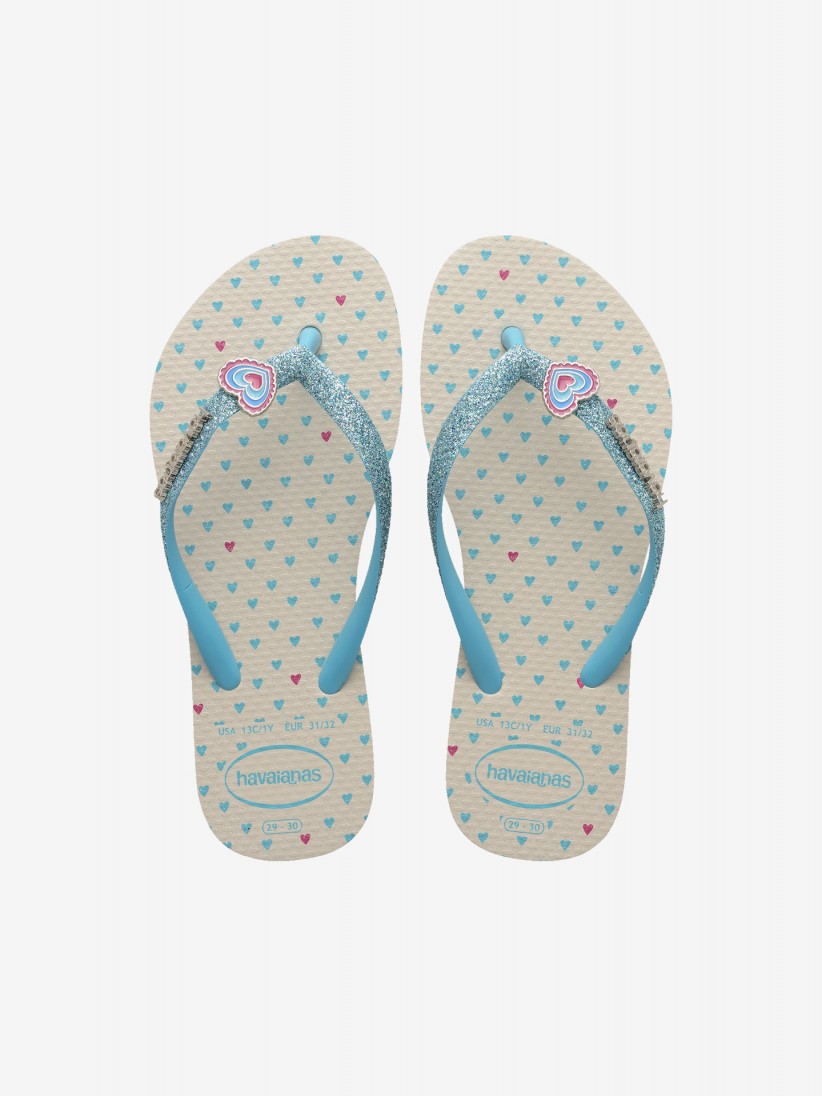 Havaianas Slim Glitter II Kids Blue and Beige Flip Flops Havaianas Slim Glitter II Kids Blue and Beige Flip Flops
