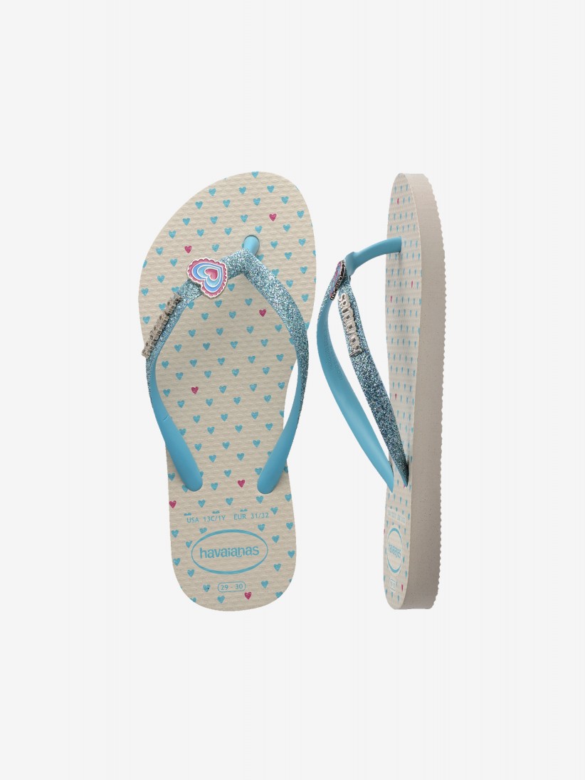 Havaianas Slim Glitter II Kids Blue and Beige Flip Flops Havaianas Slim Glitter II Kids Blue and Beige Flip Flops