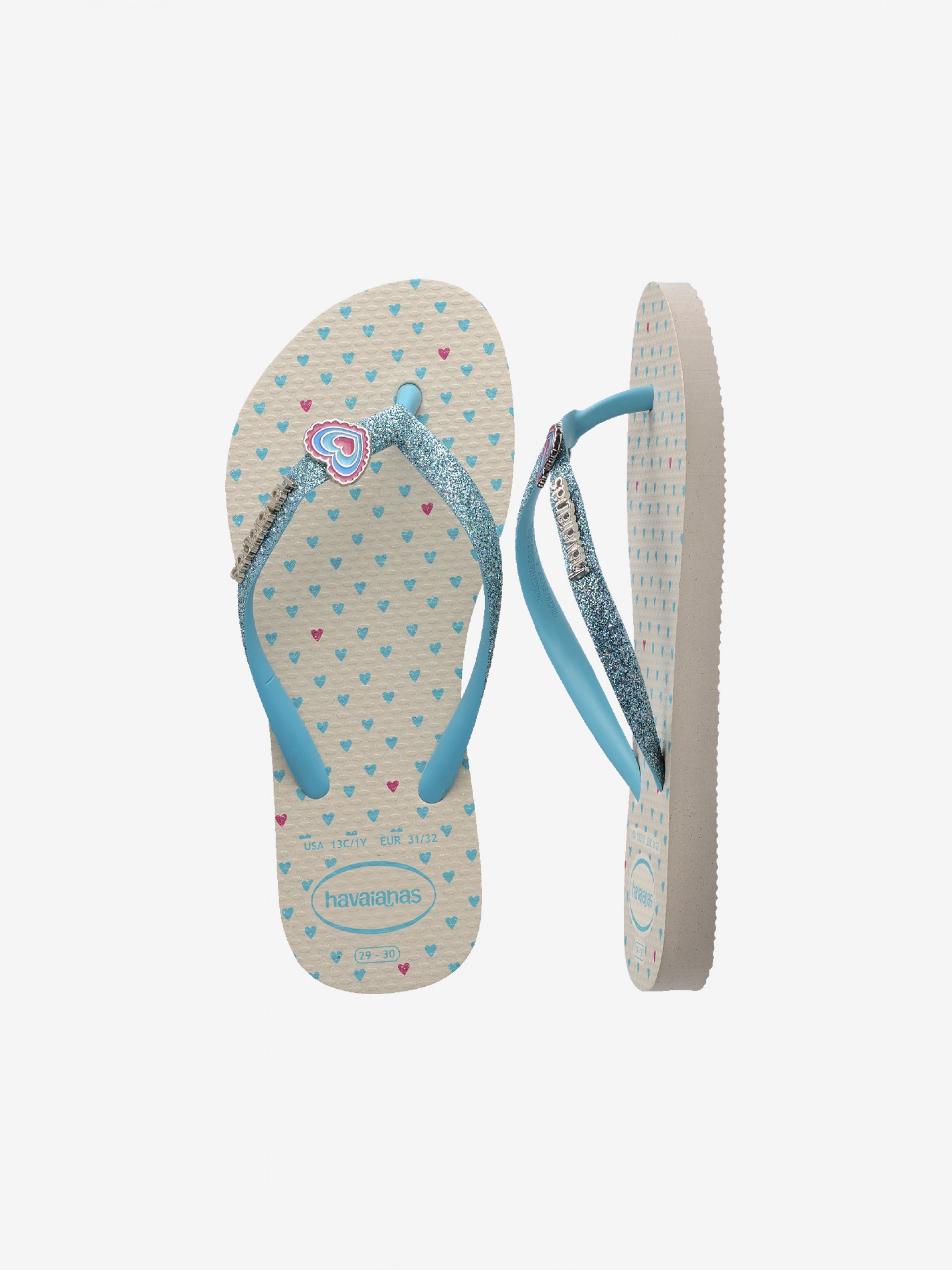 Chinelos Havaianas Slim Glitter II Kids Azuis e Bege