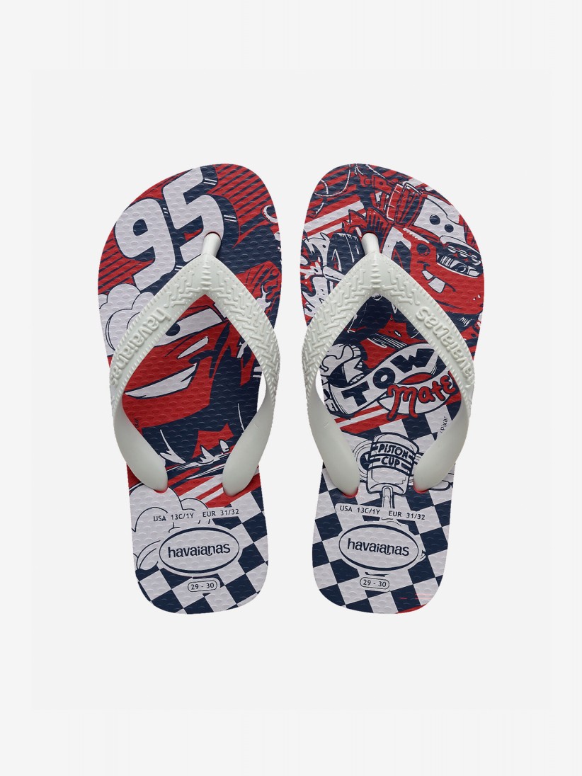 Chinelos Havaianas Disney Cars Kids Vermelhos e Brancos
